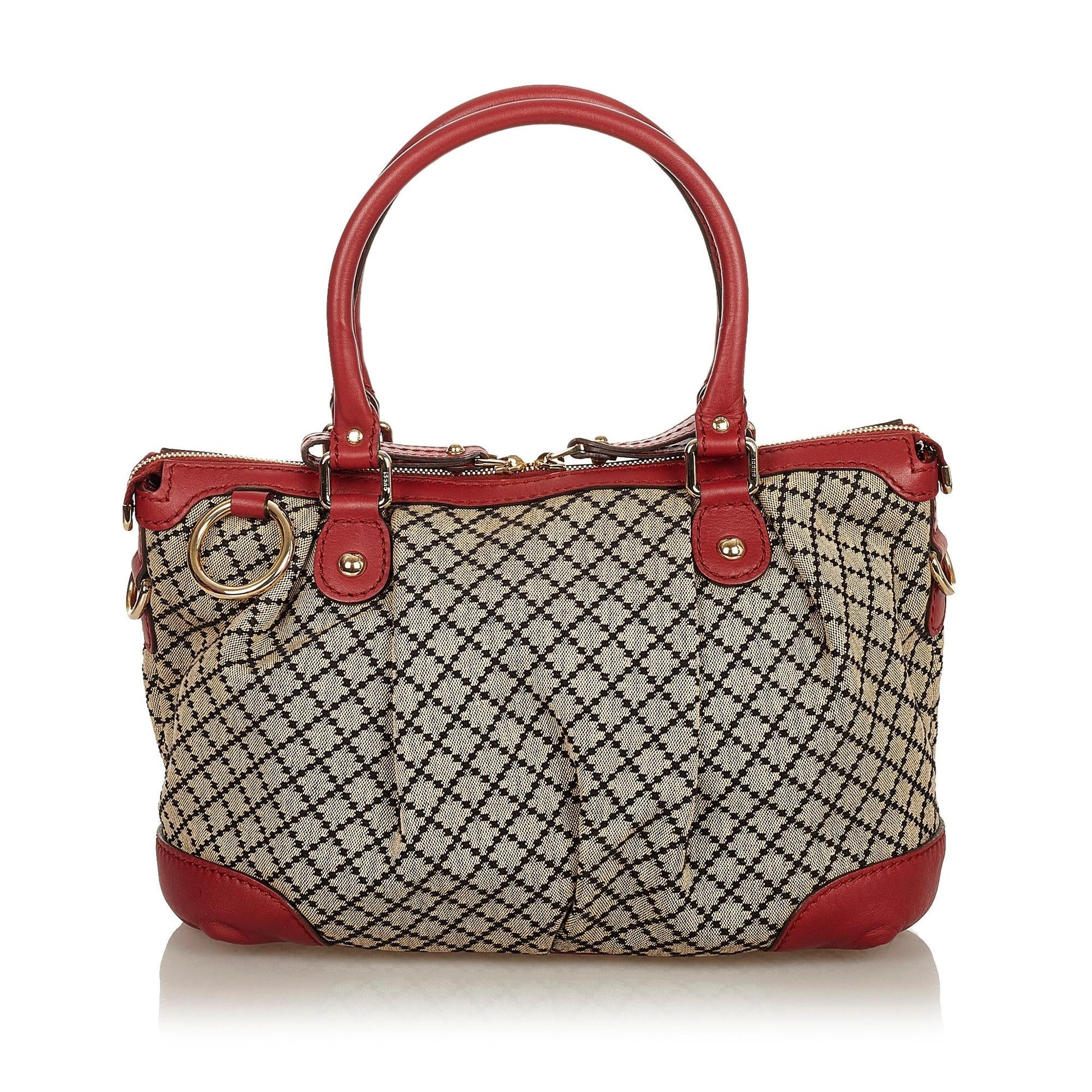 Gucci Diamante Sukey SHG-5dkeD5 Canvas Calf Brown Red Satchel Bag