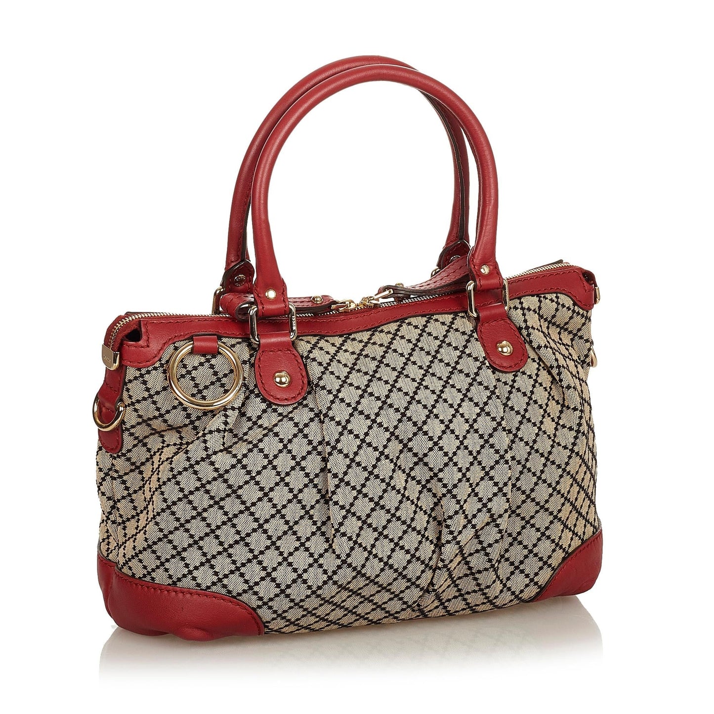 Gucci Diamante Sukey SHG-5dkeD5 Canvas Calf Brown Red Satchel Bag