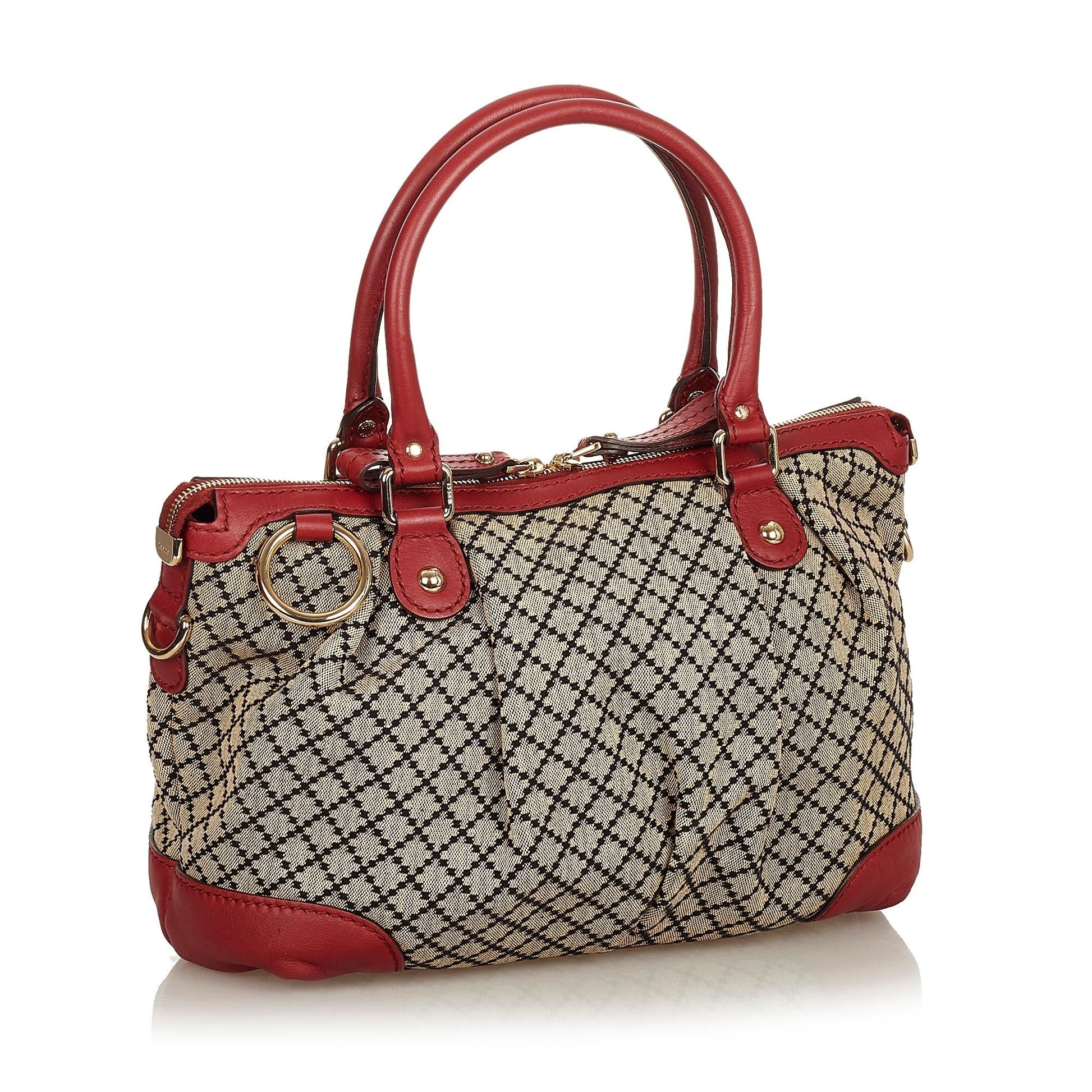 Gucci Diamante Sukey SHG-5dkeD5 Canvas Calf Brown Red Satchel Bag
