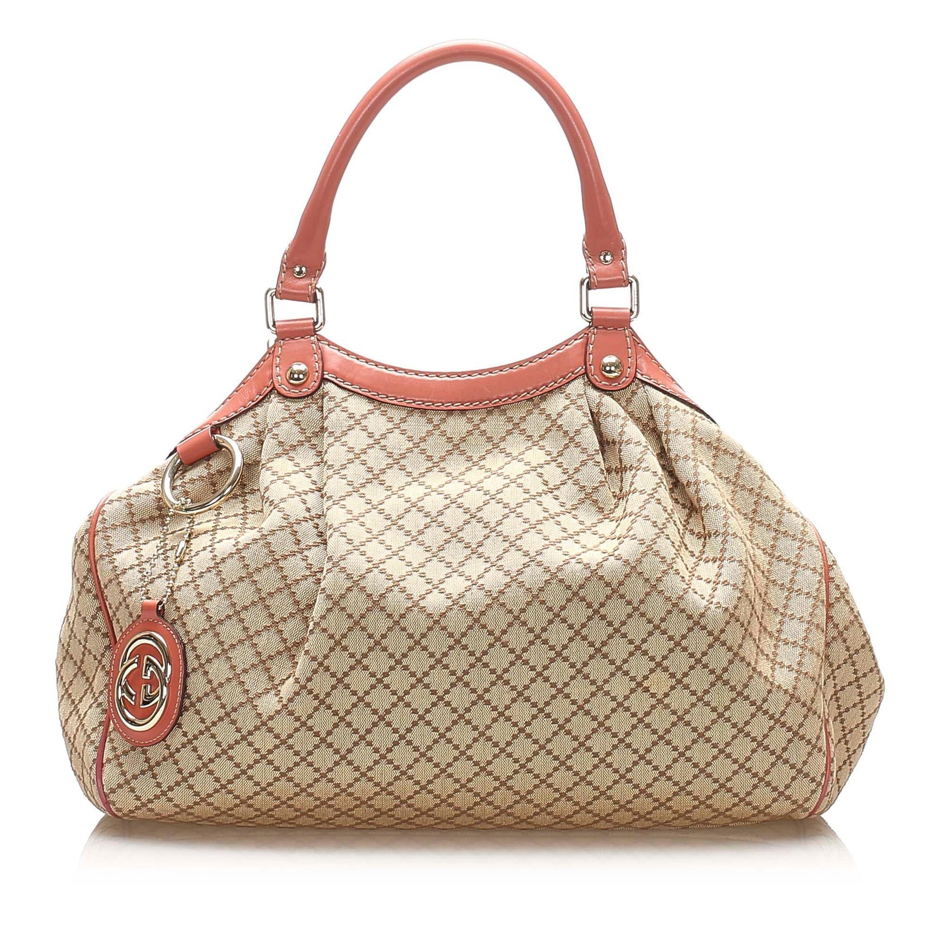 Gucci Diamante Sukey SHG Canvas Brown Pink Tote Bag Bag Shg