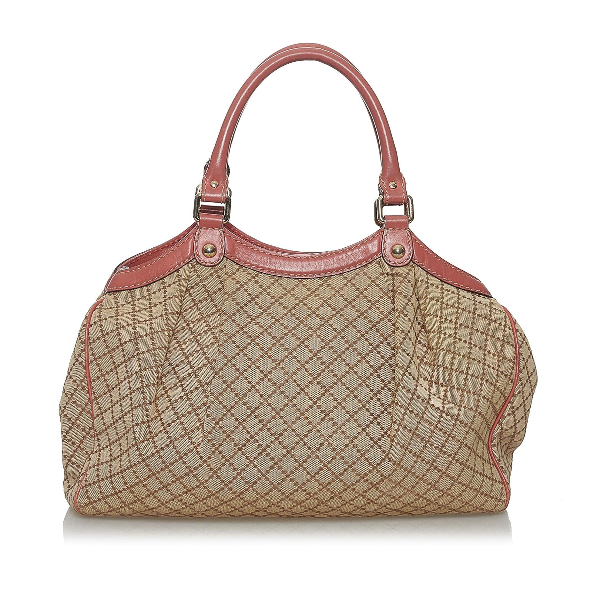 Gucci Diamante Sukey SHG Canvas Brown Pink Tote Bag 3