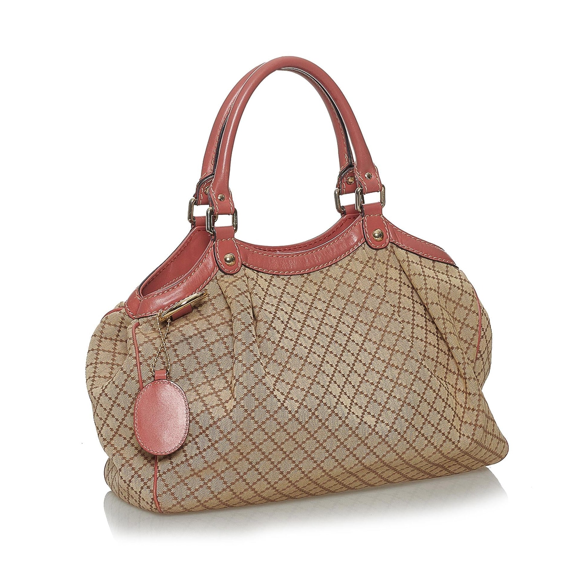 Gucci Diamante Sukey SHG Canvas Brown Pink Tote Bag 3