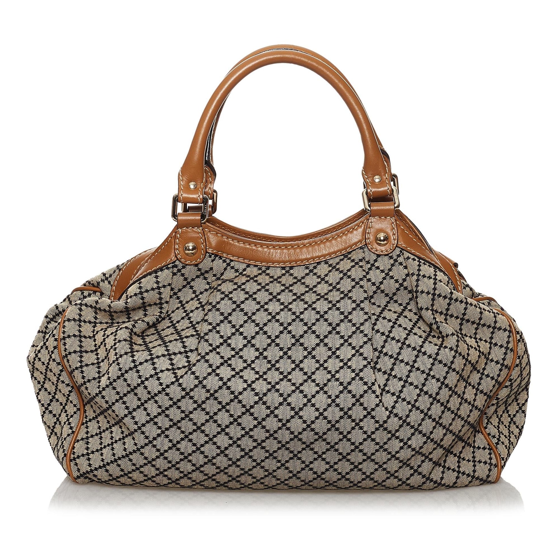 Gucci Diamante Sukey SHG Canvas Calf Brown Tote Bag
