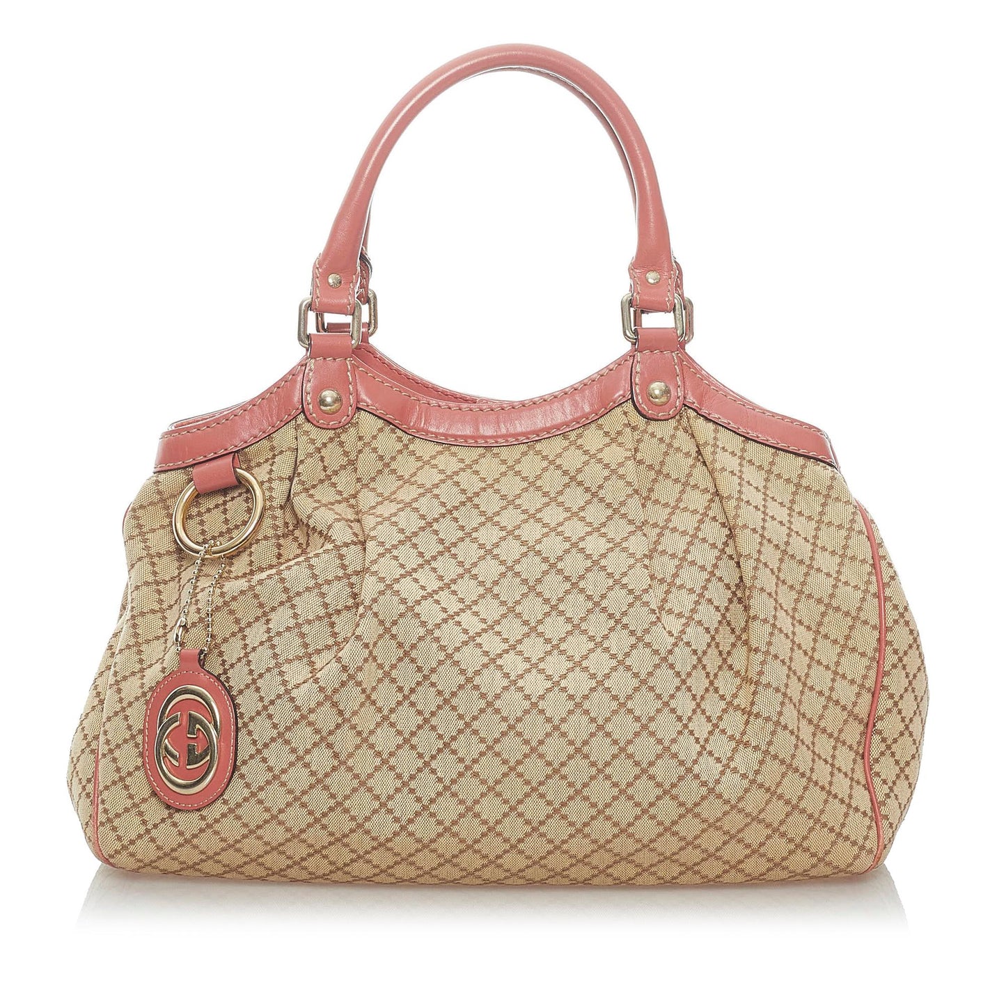 Gucci Diamante Sukey SHG Canvas Brown Pink Tote Bag 4