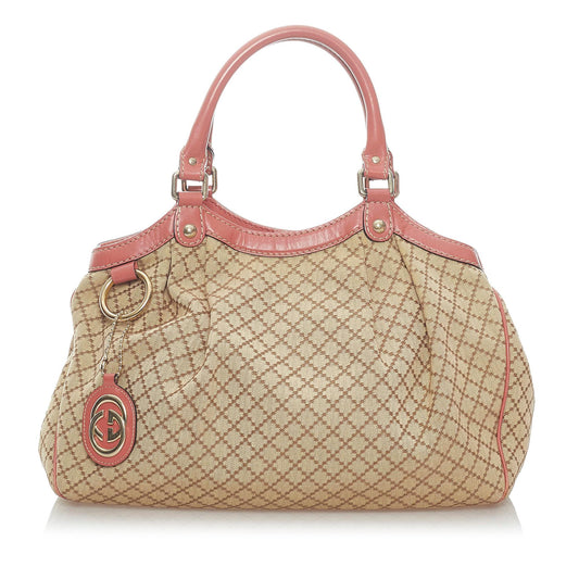 Gucci Diamante Sukey SHG Canvas Brown Pink Tote Bag 4