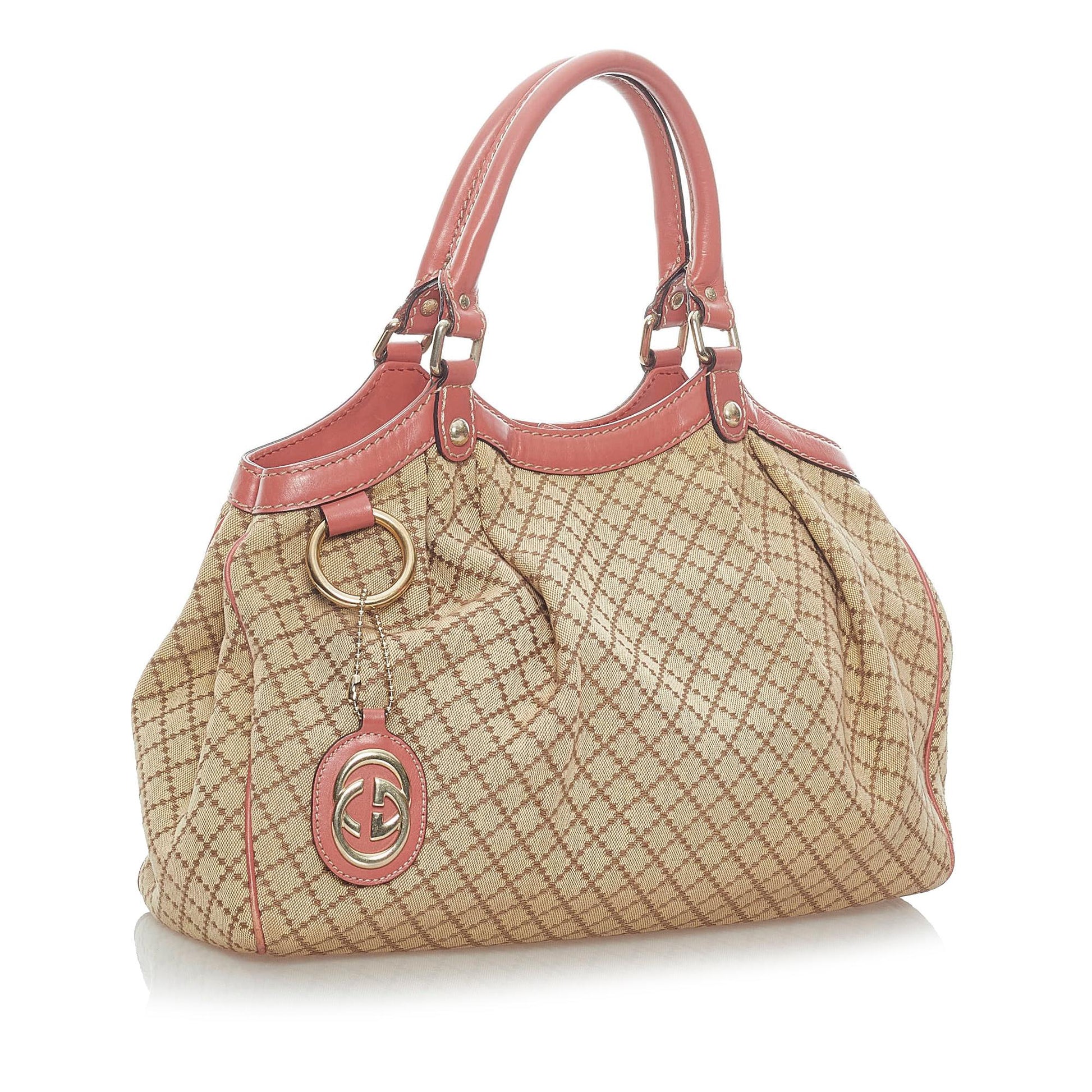 Gucci Diamante Sukey SHG Canvas Brown Pink Tote Bag 4