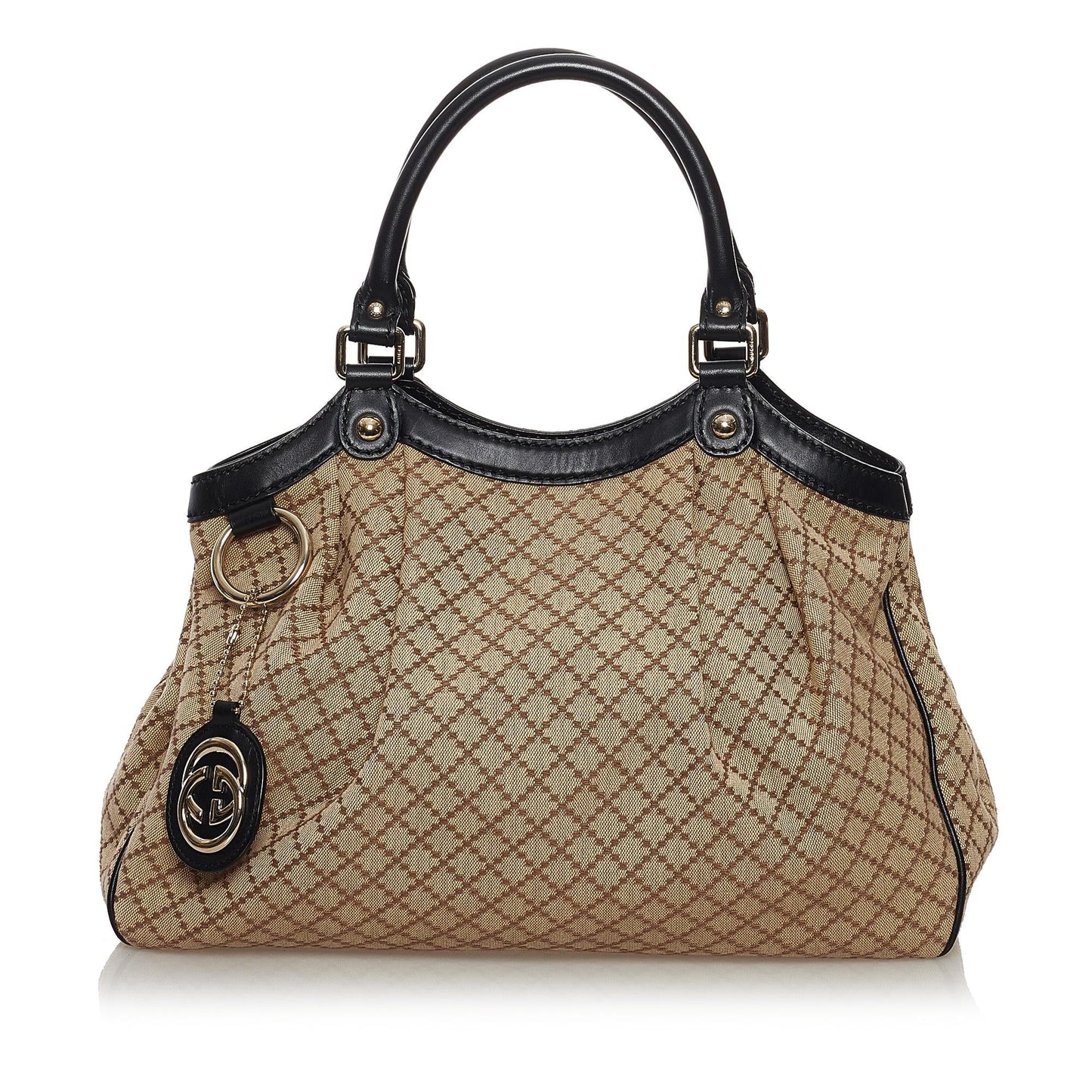 Gucci Diamante Sukey SHG Canvas Black Brown Tote Bag Bag Shg