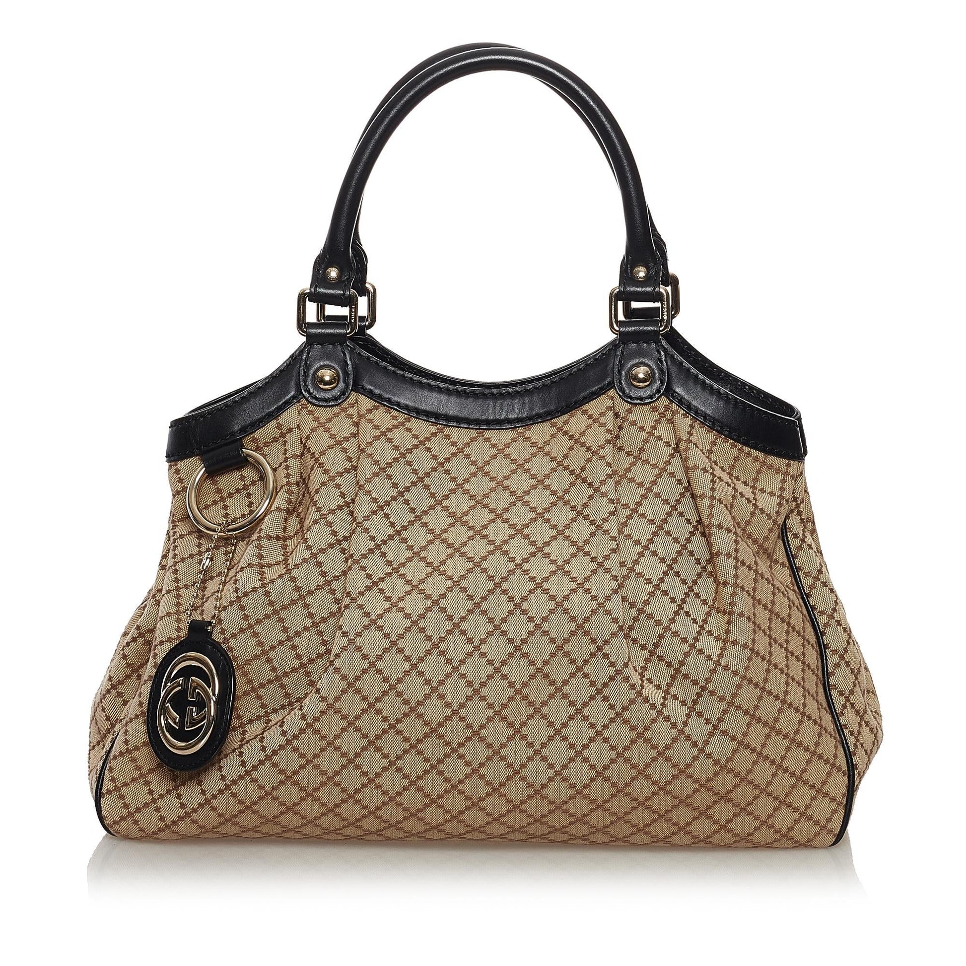Gucci Diamante Sukey SHG Canvas Black Brown Tote Bag Bag Shg