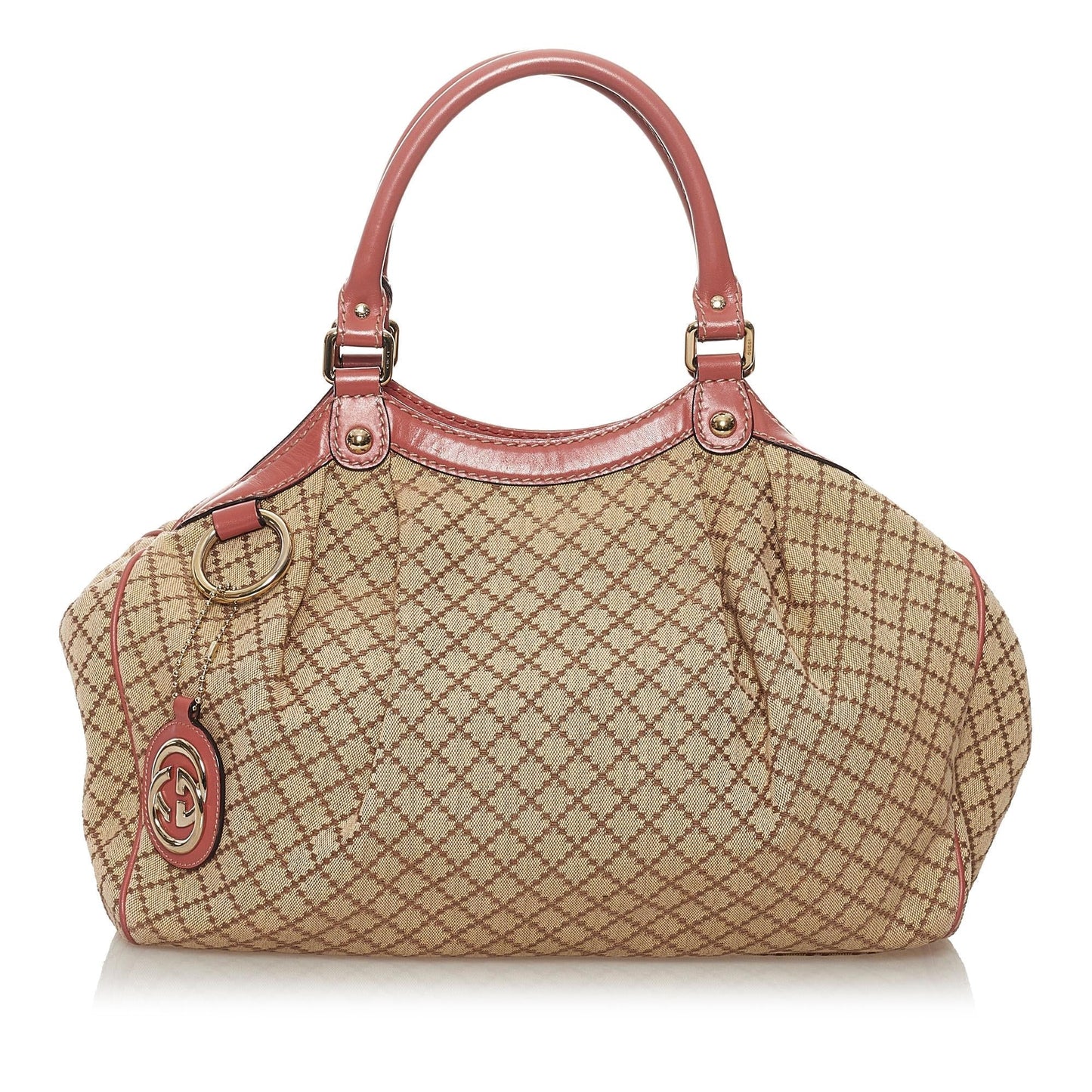Gucci Diamante Sukey SHG Canvas Brown Pink Tote Bag