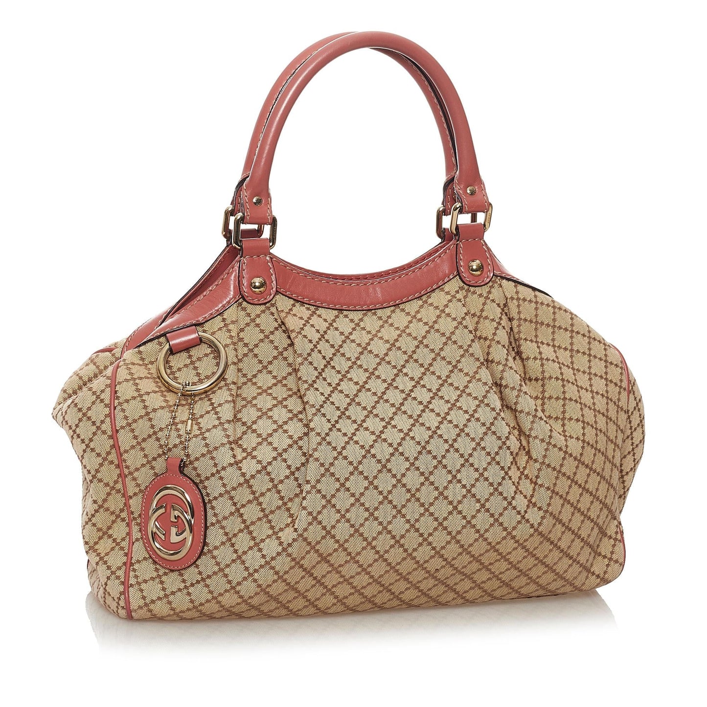 Gucci Diamante Sukey SHG Canvas Brown Pink Tote Bag