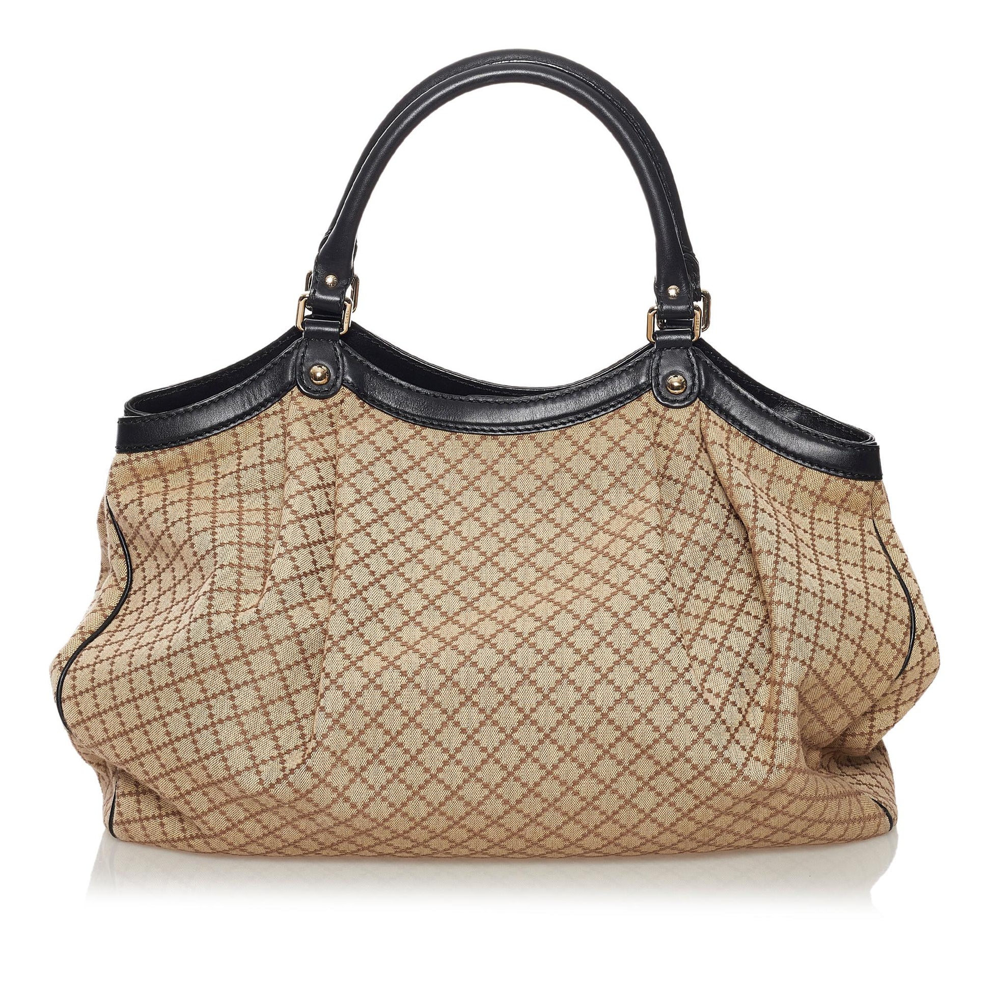 Gucci Diamante Sukey SHG Canvas Black Brown Tote Bag