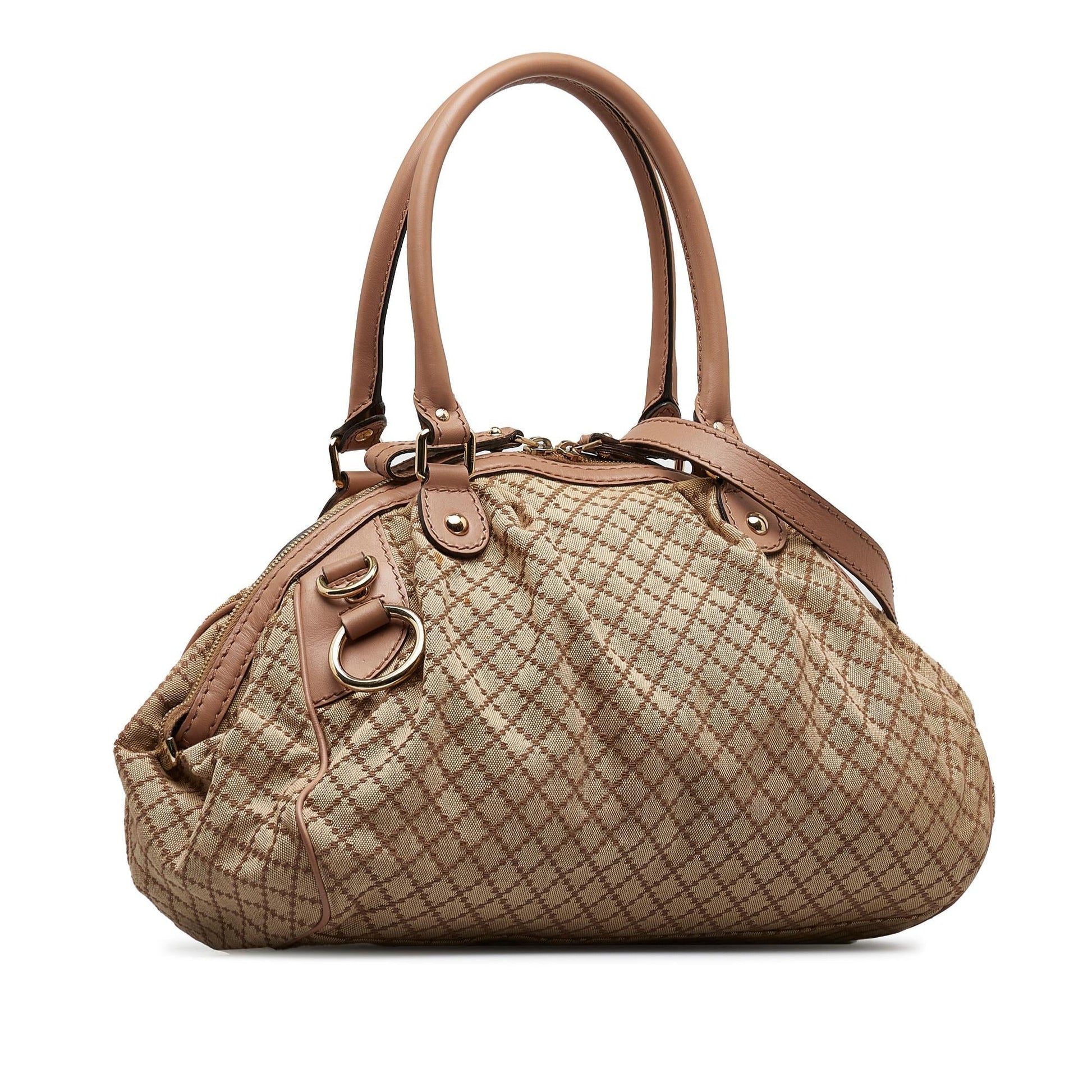 Gucci Diamante Sukey Canvas Brown Satchel Bag Shg Suk32P