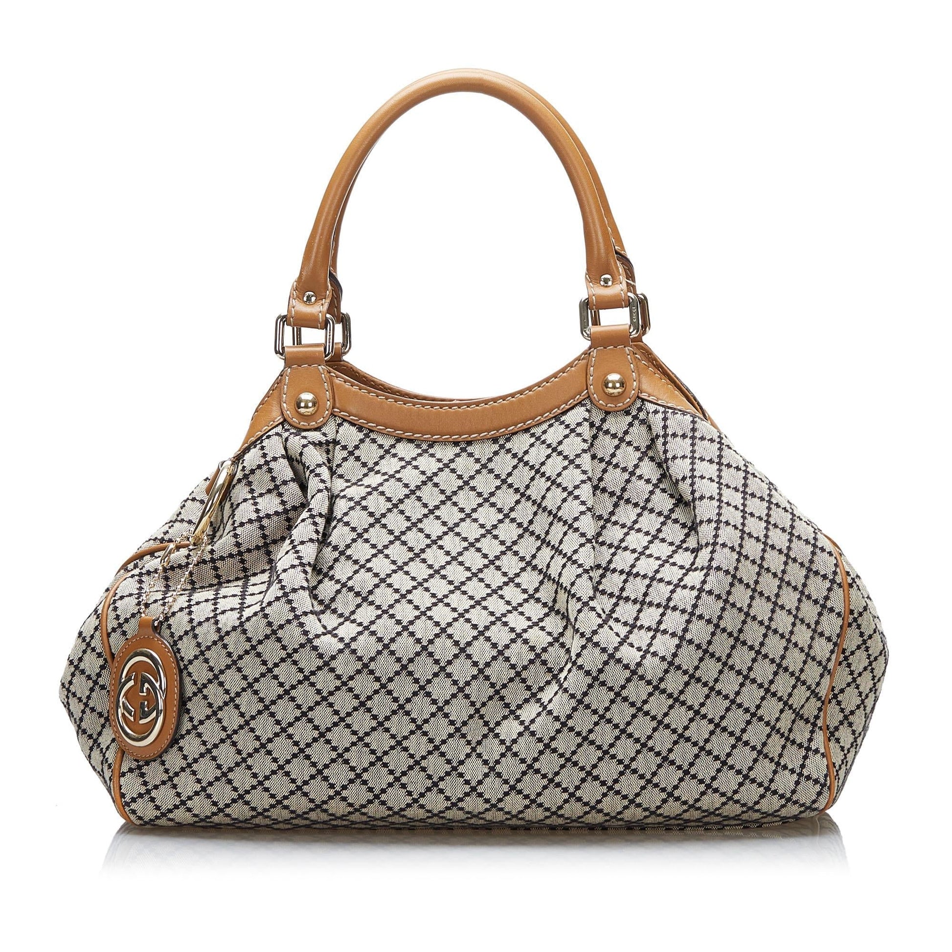 Gucci Diamante Sukey SHG-uk9MnK Canvas Calf Brown Tote Bag