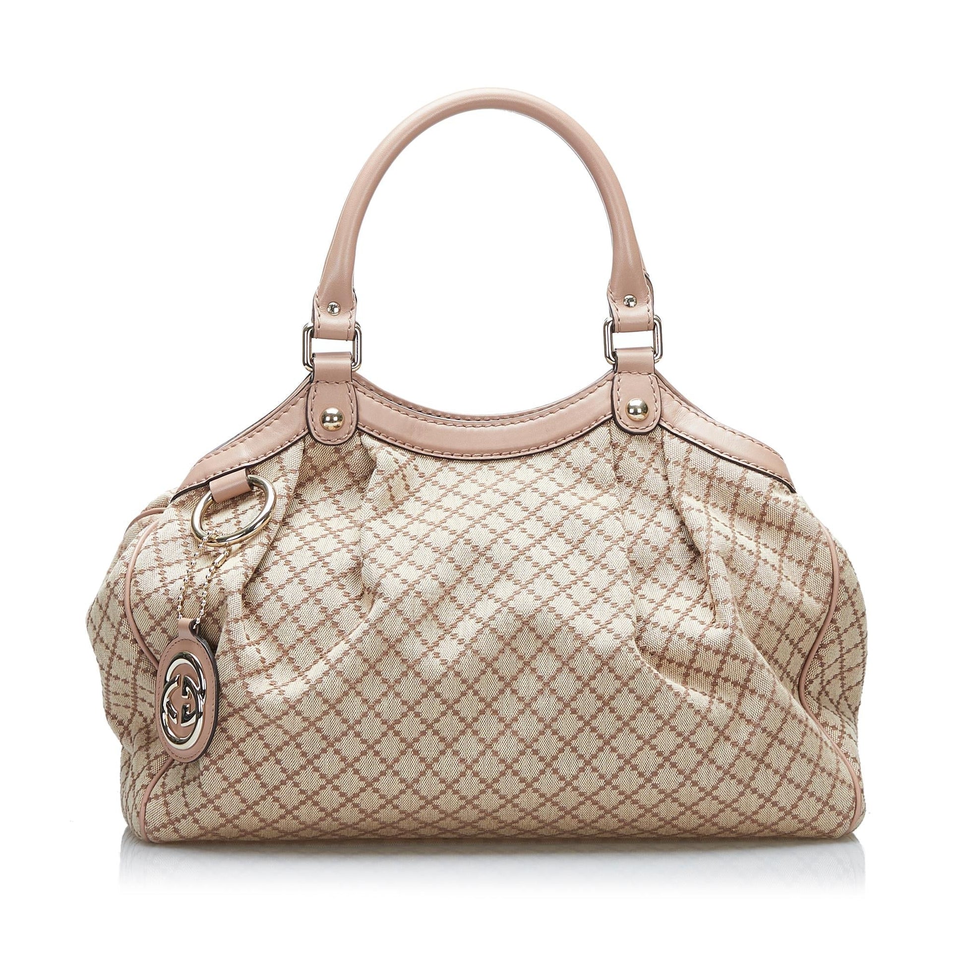 Gucci Diamante Sukey SHG-KXsA7f Canvas Calf Brown Tote Bag