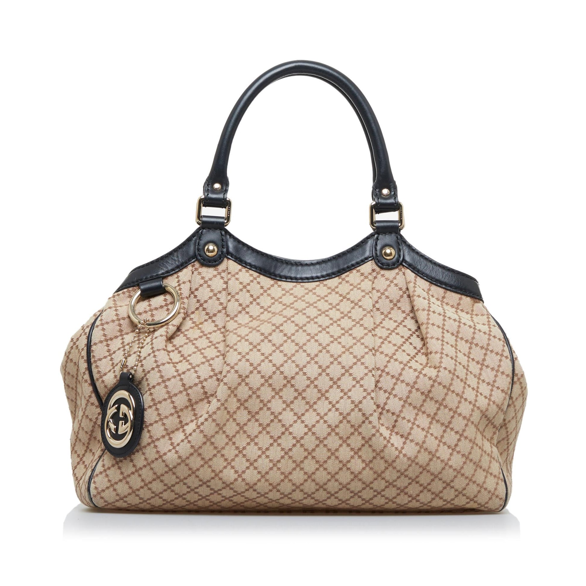 Gucci Diamante Sukey SHG-FrH 8 Canvas Calf Black Brown Tote Bag
