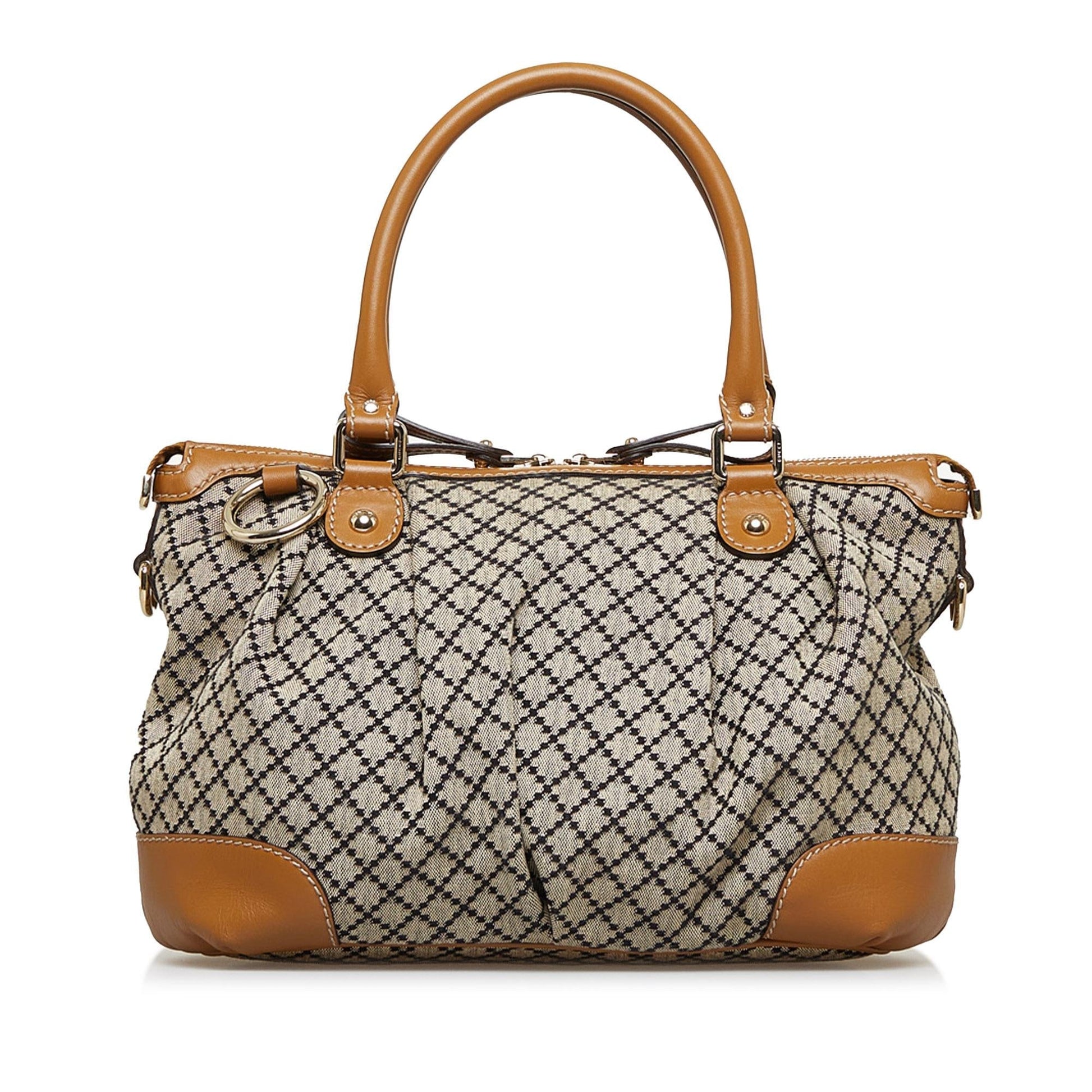 Gucci Diamante Sukey SHG-Qj6lLt Canvas Calf Brown Satchel Bag