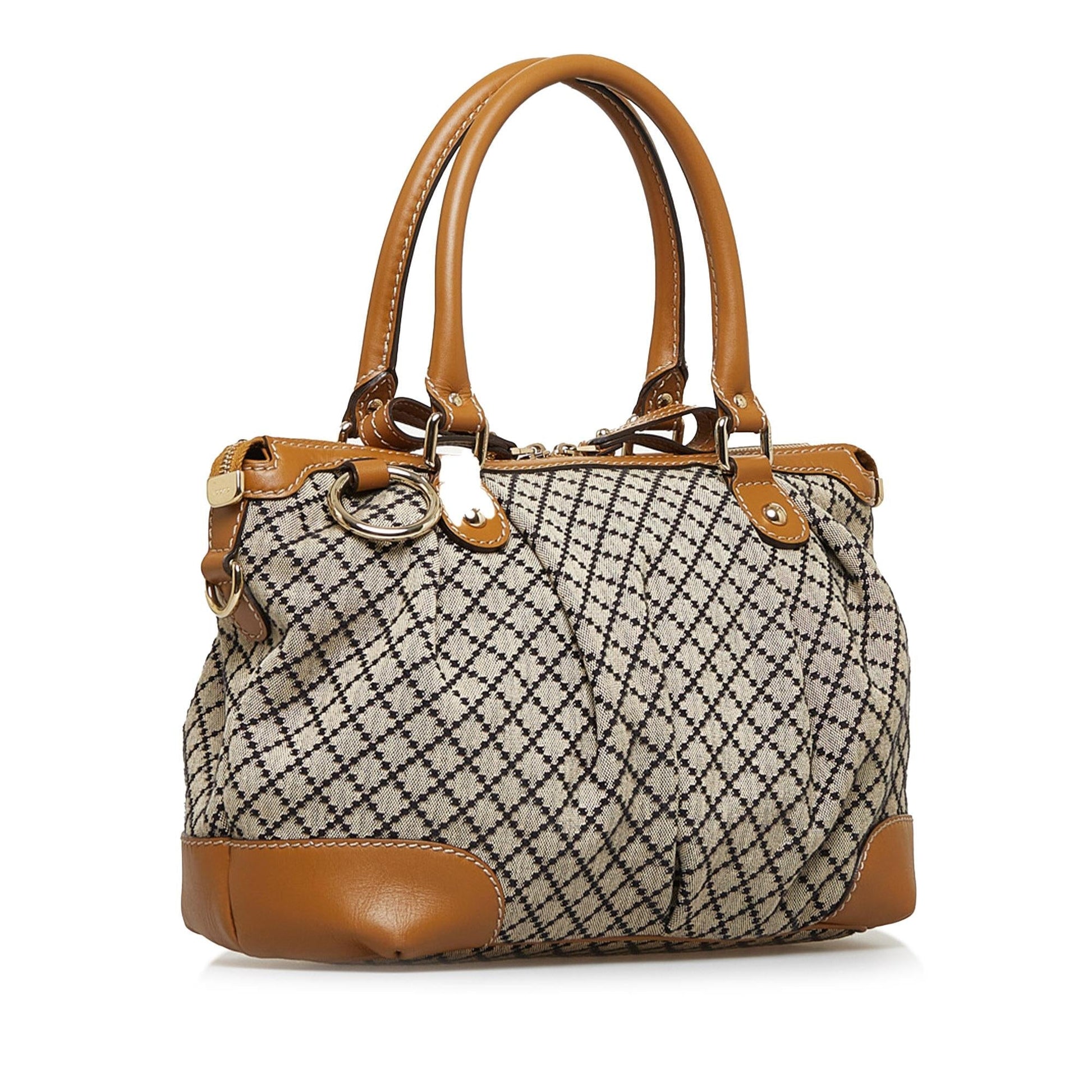 Gucci Diamante Sukey SHG-Qj6lLt Canvas Calf Brown Satchel Bag