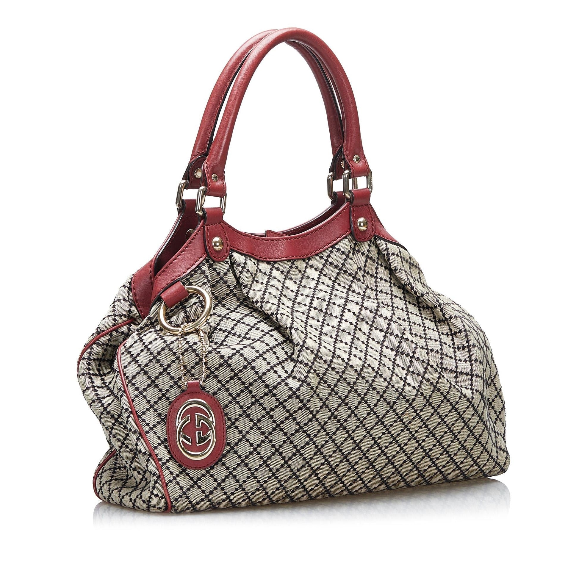 Gucci Diamante Sukey SHG-VPaOdK Canvas Calf Brown Red Shoulder Bag