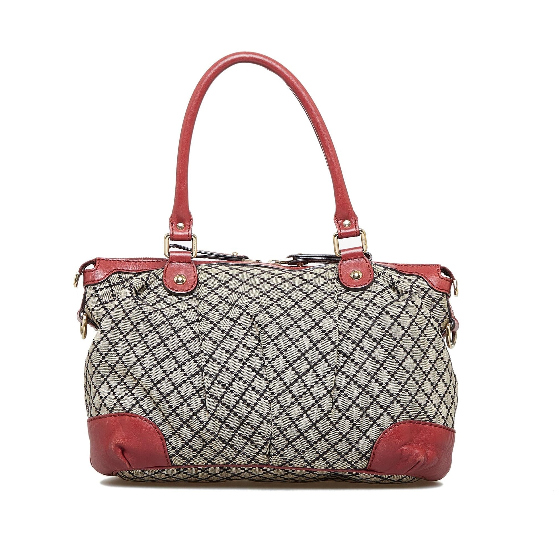 Gucci Diamante Sukey SHG-hNQkIQ Canvas Calf Brown Red Satchel Bag