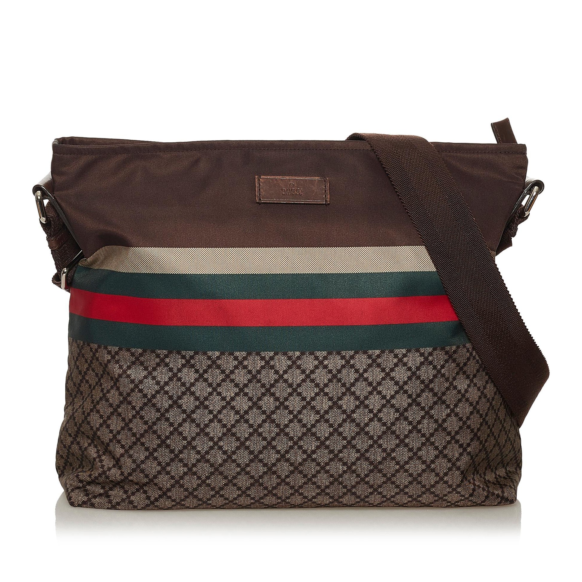 Gucci Diamante Web SHG Canvas Brown Crossbody Bag