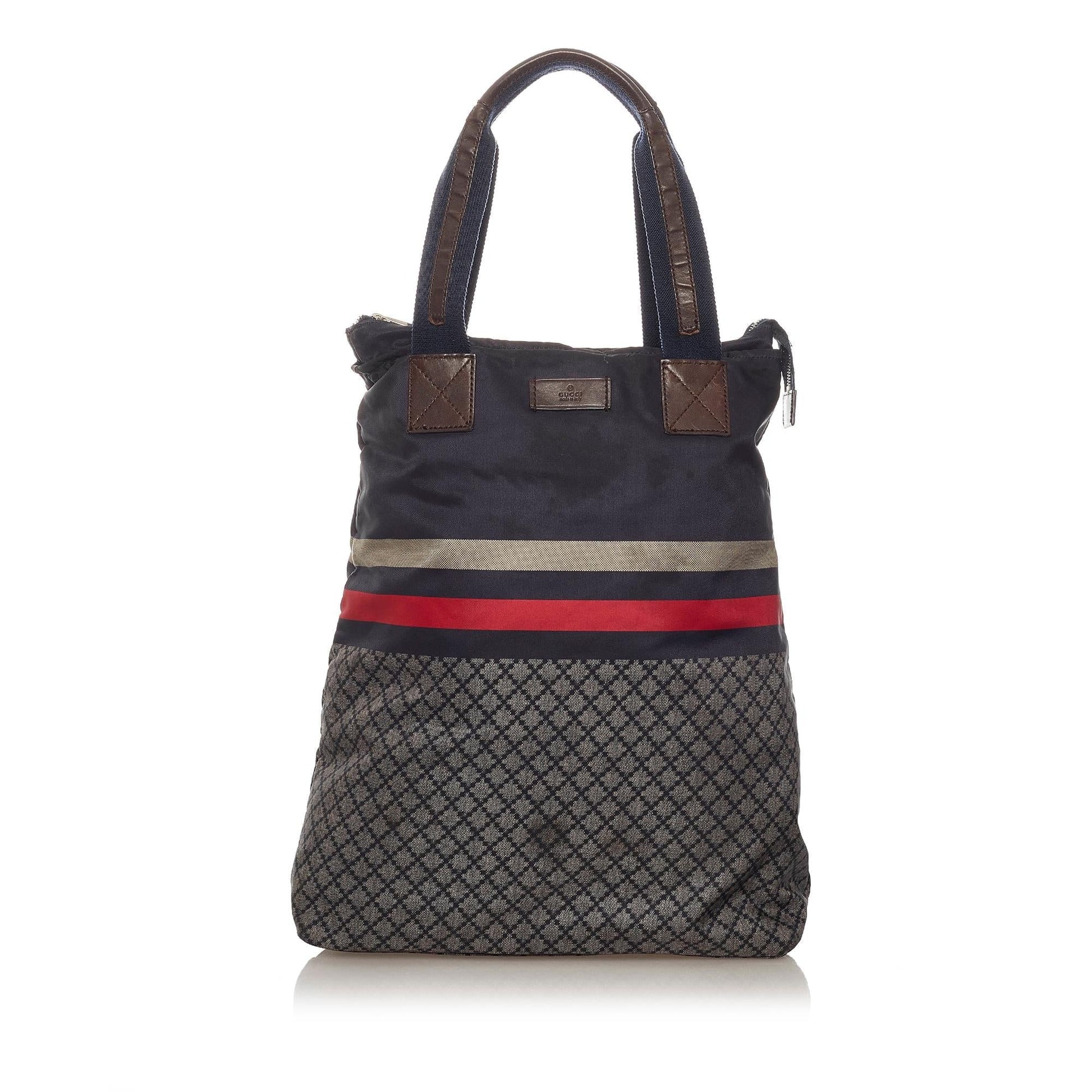 Gucci Diamante Web SHG Nylon Calf Grey Tote Bag
