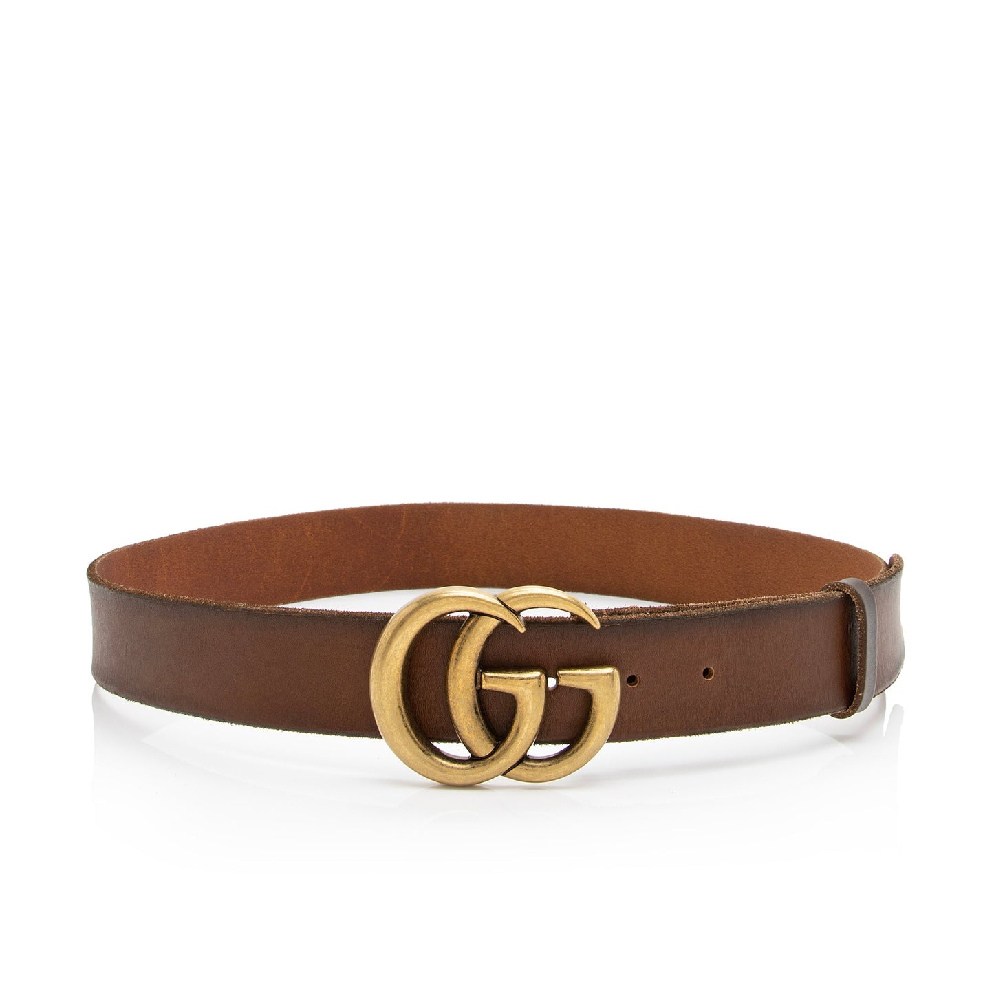 Gucci Distressed GG Marmont Belt - Leather Brown Gold Accessory 90 Shf