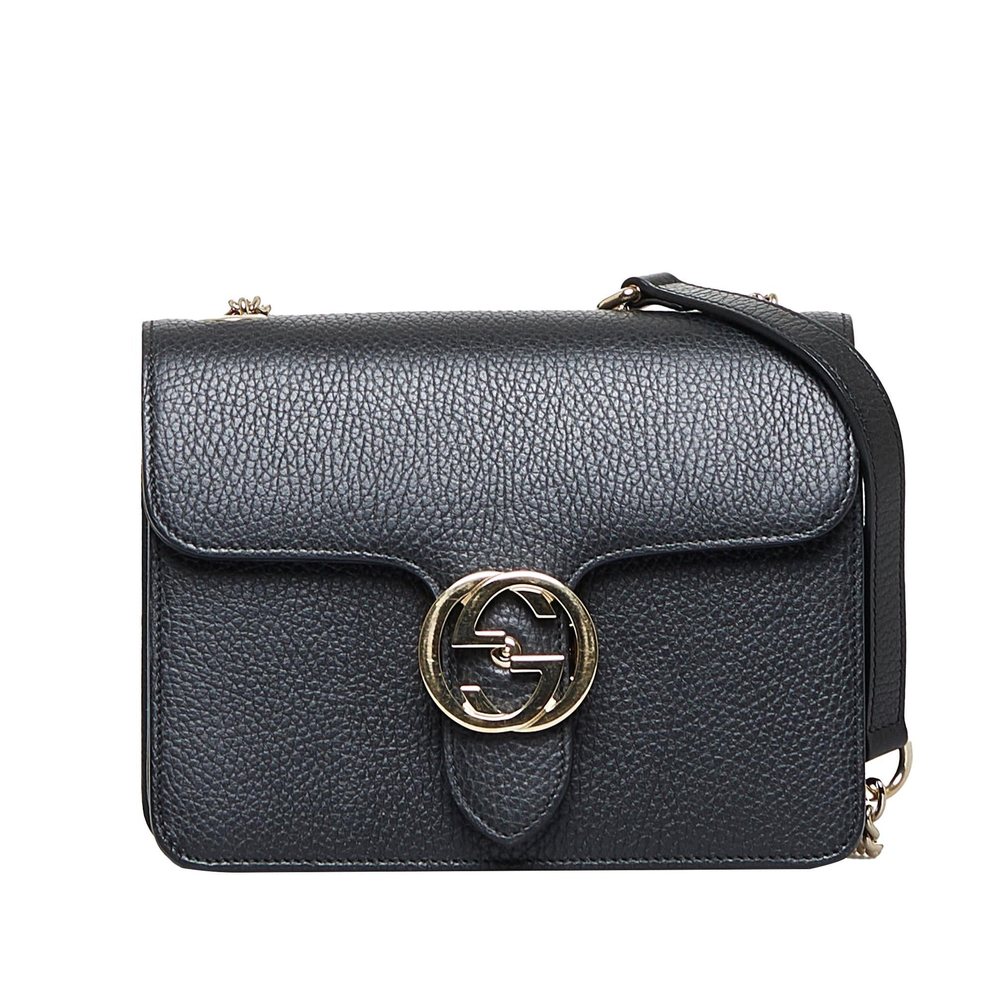 Gucci Dollar Interlocking G SHG-WefOJS Calf Black Crossbody Bag
