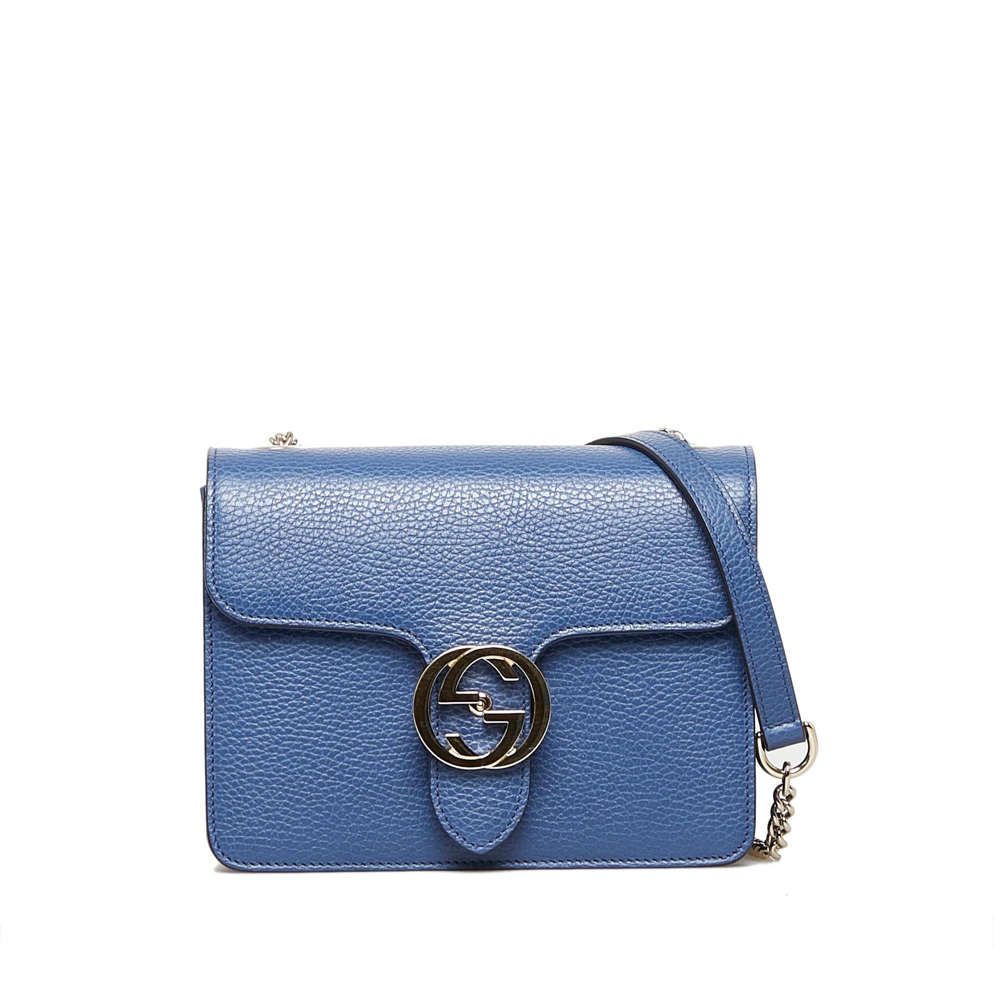 Gucci Dollar Interlocking G SHG-v17dFN Calf Blue Crossbody Bag