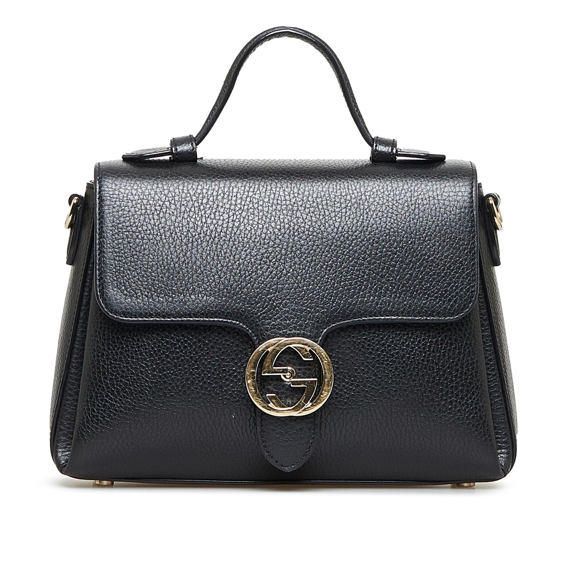 Gucci Dollar Interlocking G SHG-w5lLM6 Calf Black Satchel Bag