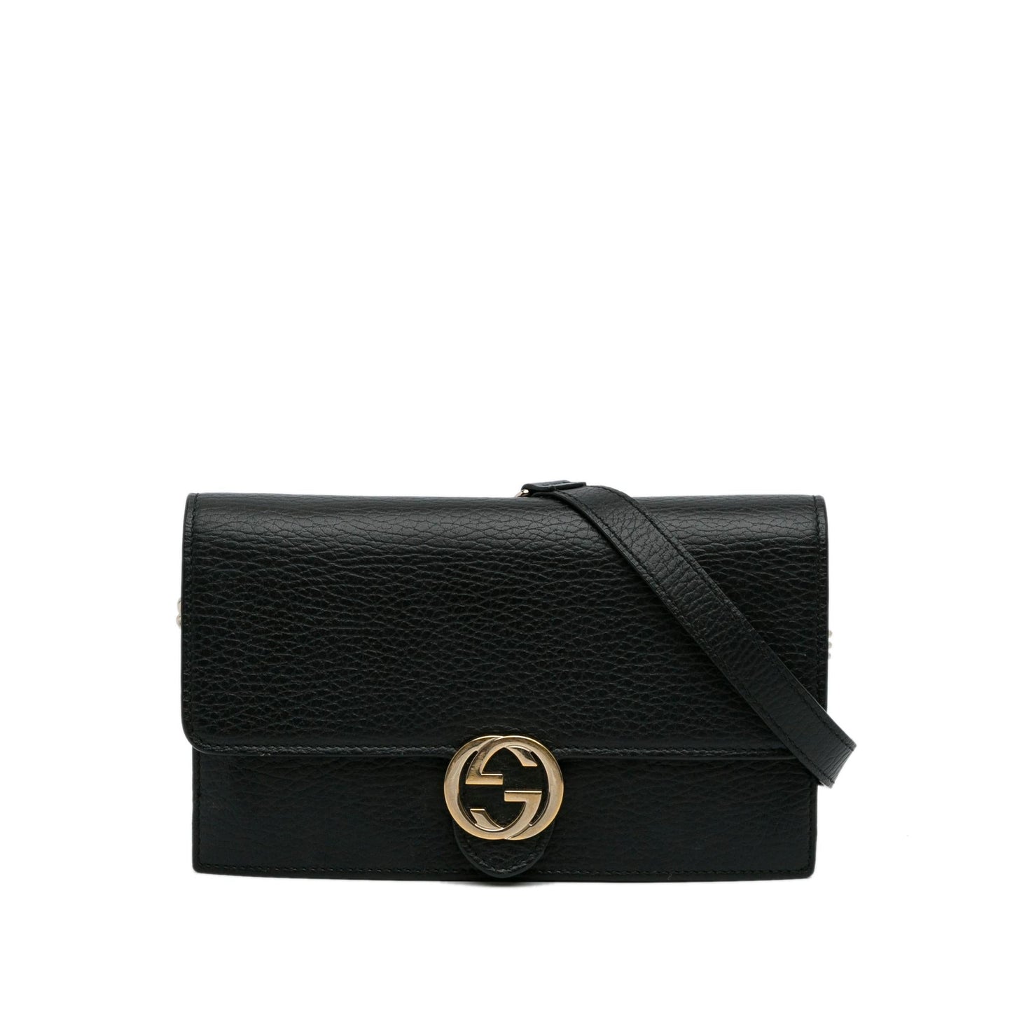 Gucci Dollar Interlocking G Wallet on Calf Black Chain Crossbody Bag