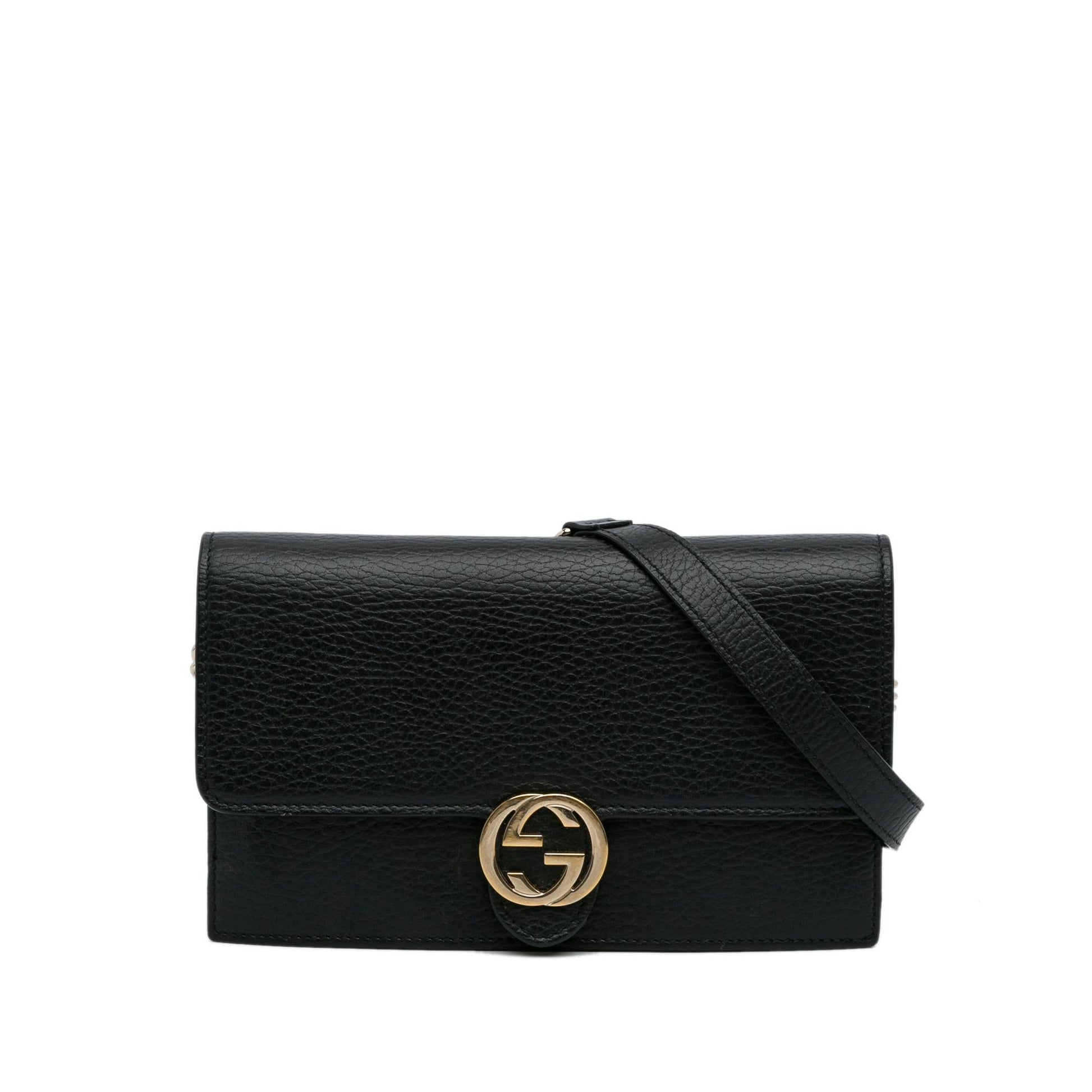 Gucci Dollar Interlocking G Wallet on Calf Black Chain Crossbody Bag