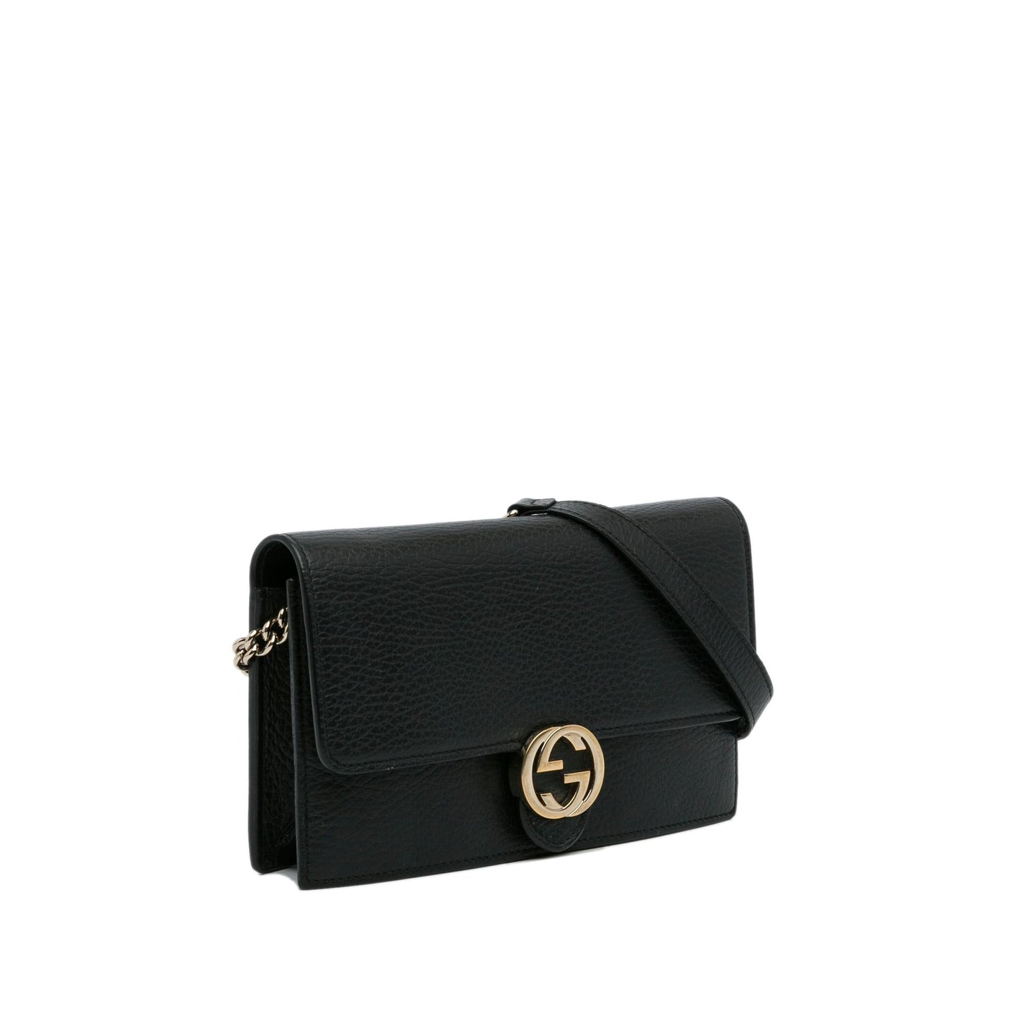 Gucci Dollar Interlocking G Wallet on Calf Black Chain Crossbody Bag