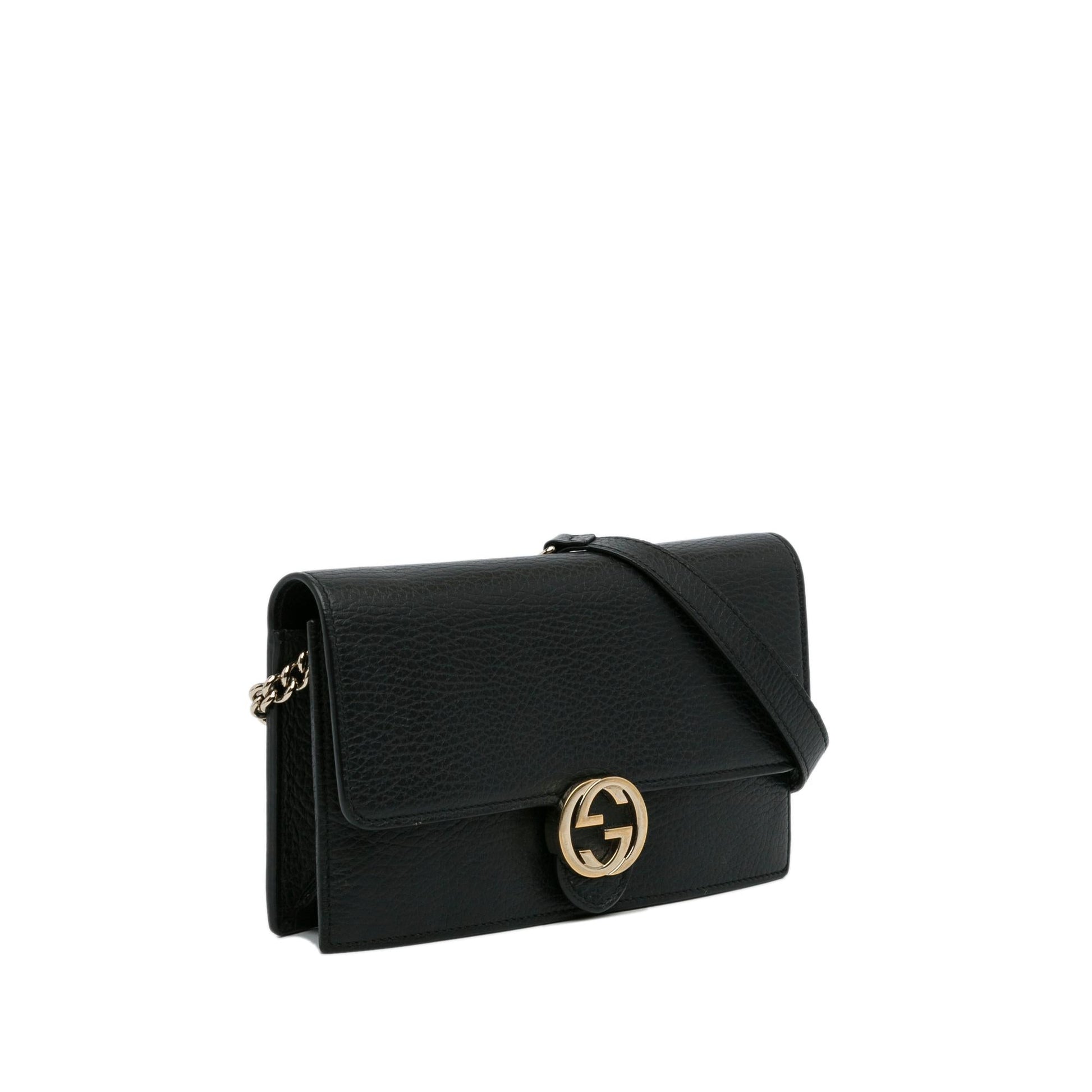 Gucci Dollar Interlocking G Wallet on Calf Black Chain Crossbody Bag