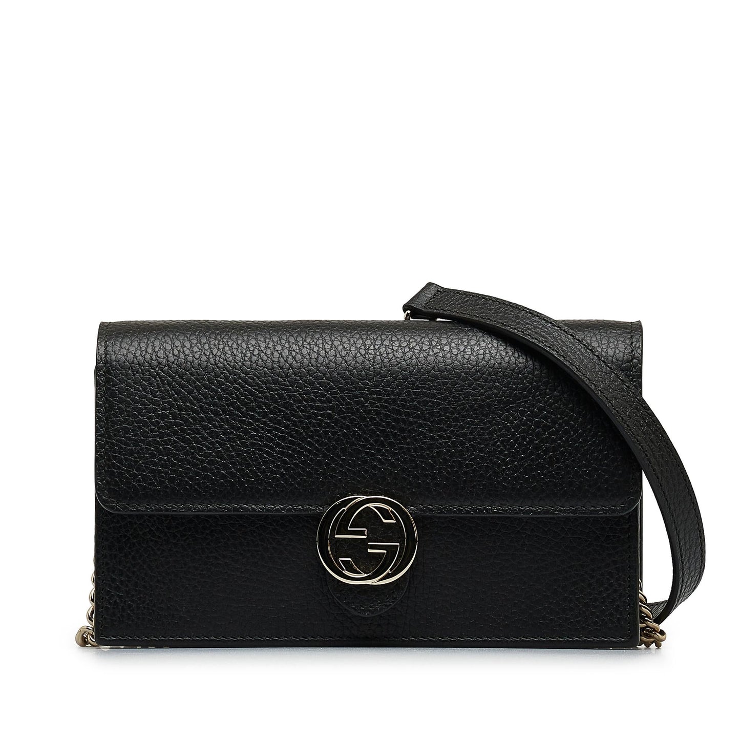 Gucci Dollar Interlocking G Wallet on Calf Black Chain Crossbody Bag Shg I2Yfgn