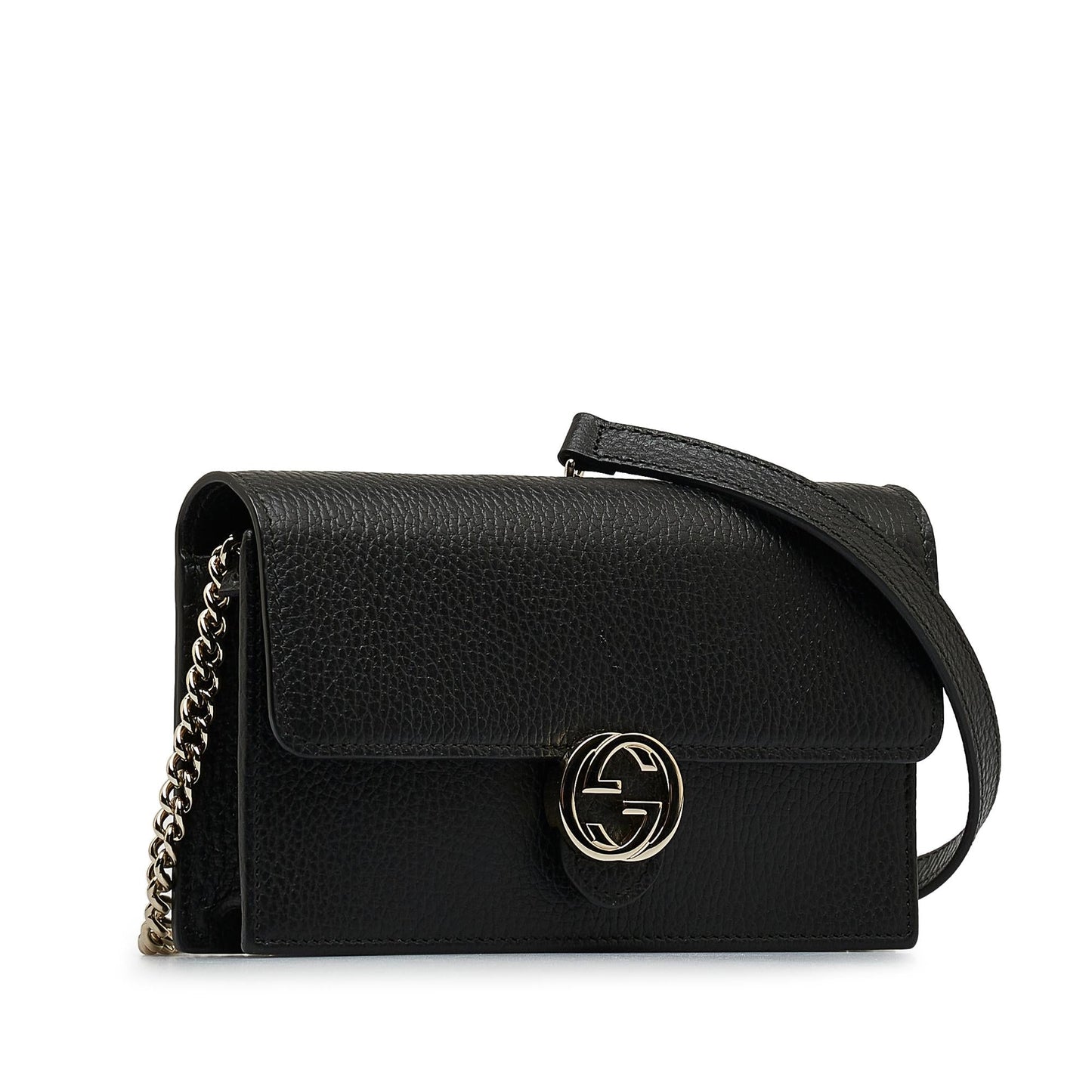 Gucci Dollar Interlocking G Wallet on Calf Black Chain Crossbody Bag Shg I2Yfgn