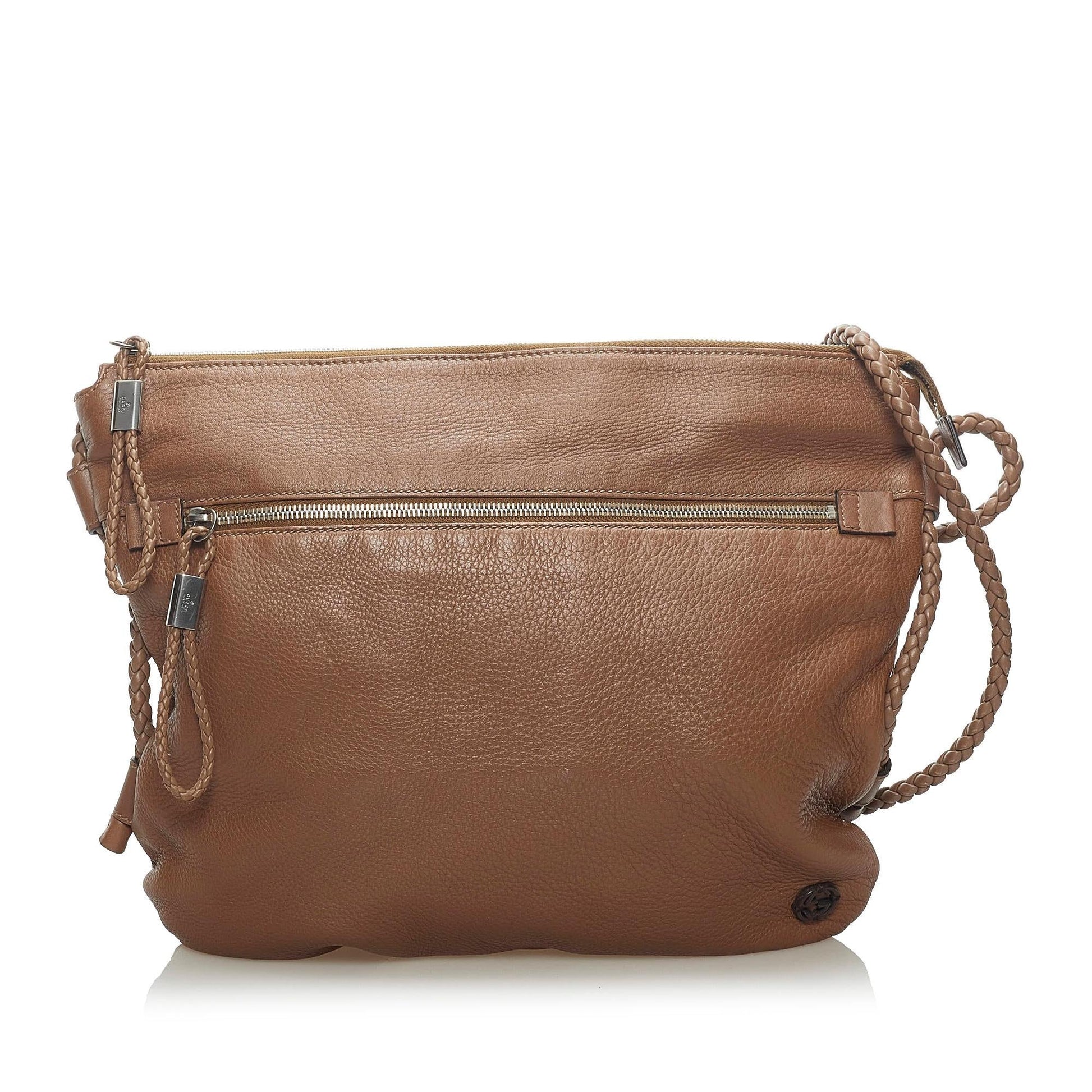 Gucci Double G Braided Strap SHG-deDhdC Leather Calf Brown Crossbody Bag