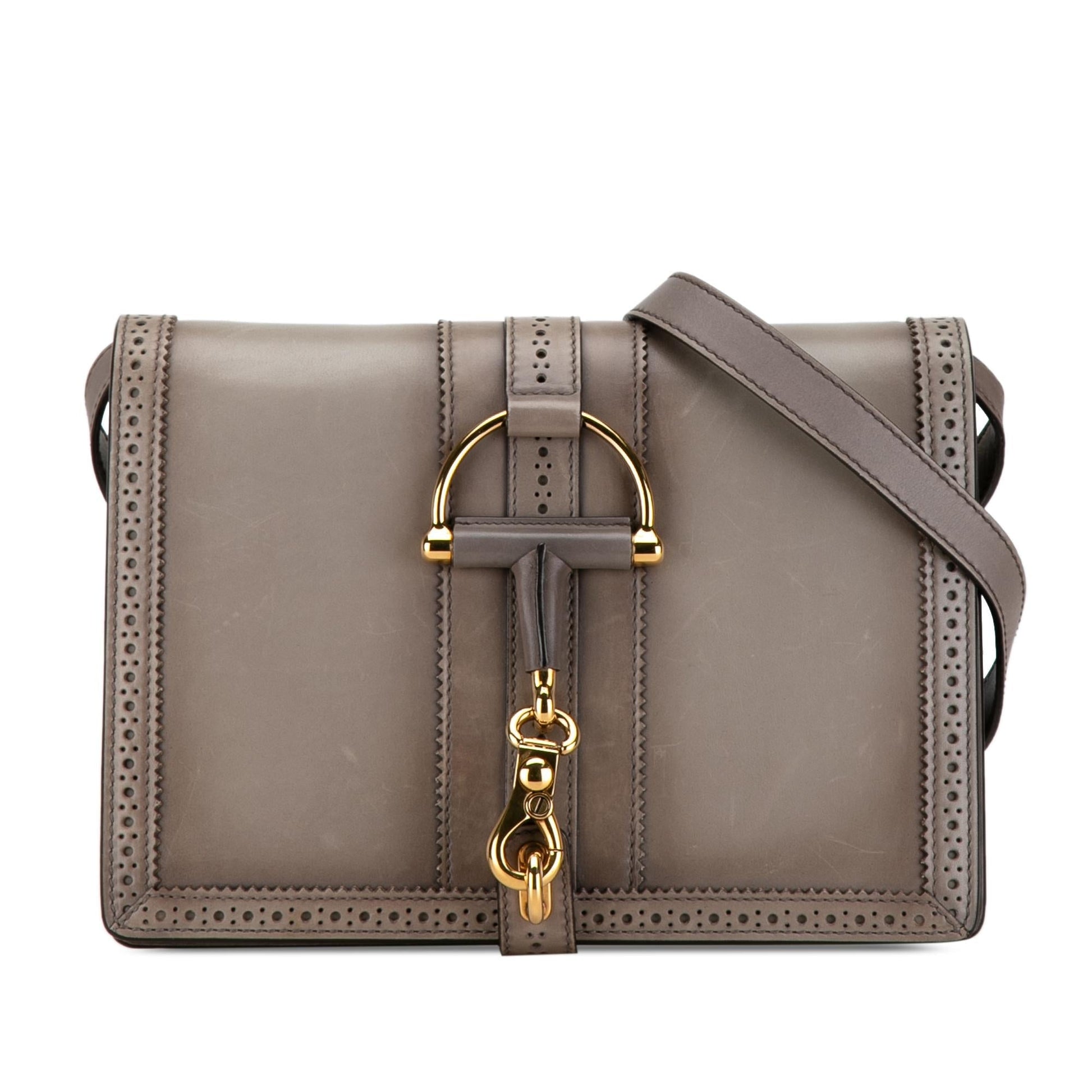 Gucci Duilio Brogue SHG-Cn1jv6 Leather Calf Grey Crossbody Bag