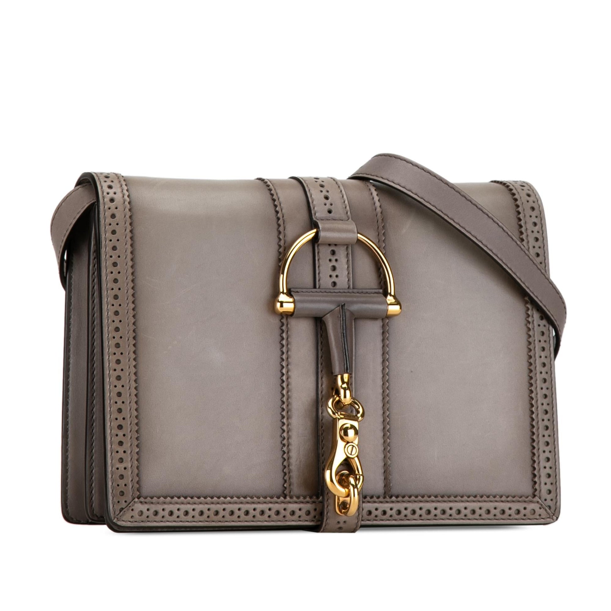 Gucci Duilio Brogue SHG-Cn1jv6 Leather Calf Grey Crossbody Bag
