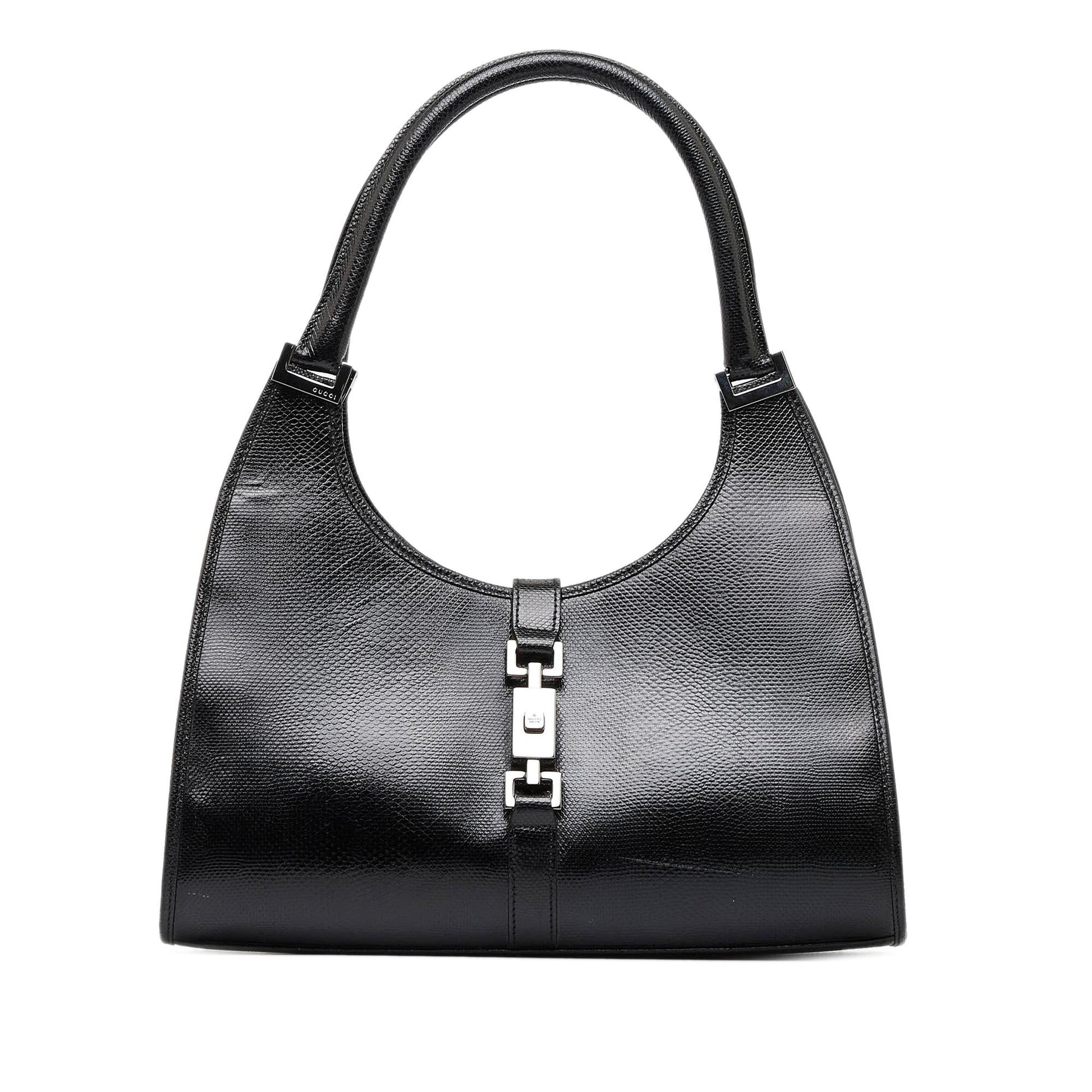 Gucci Embossed Jackie Bardot SHG-SlfkF7 Calf Black Shoulder Bag