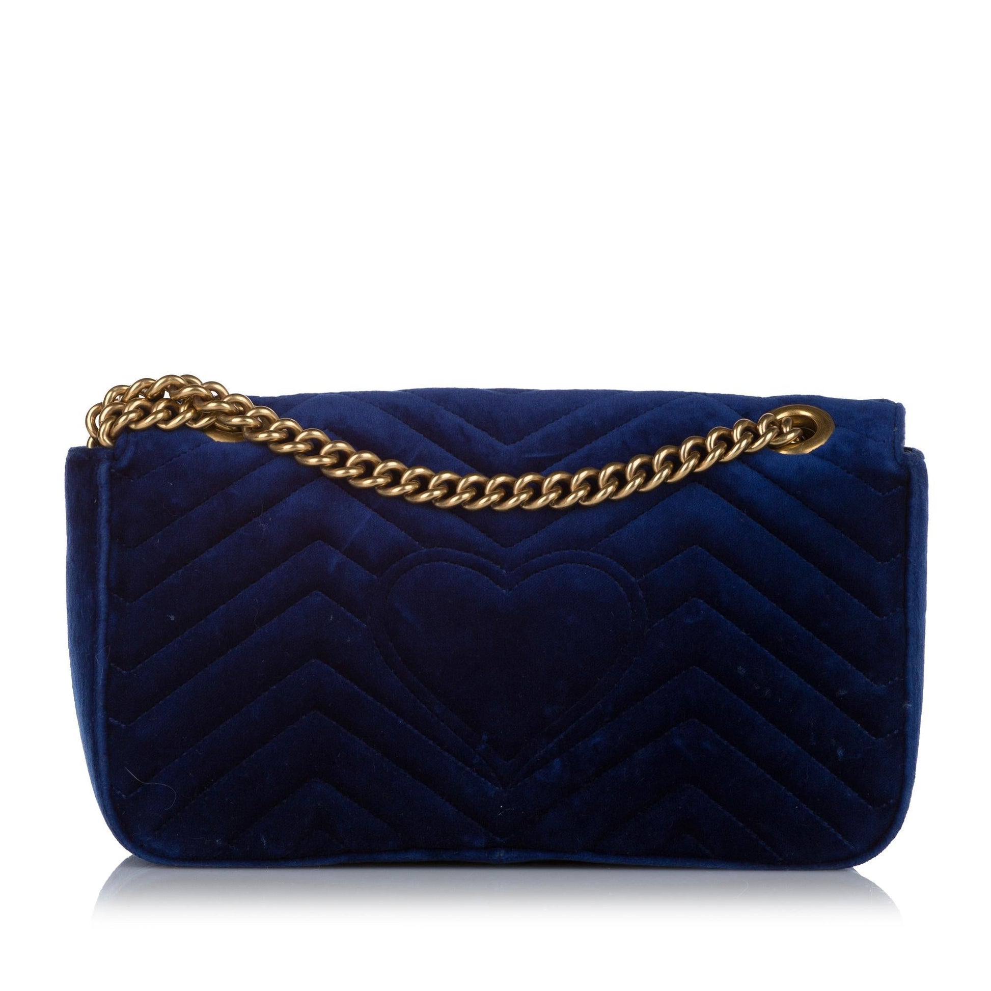 Gucci Embroidered GG Marmont SHG Matelasse Blue Crossbody Bag