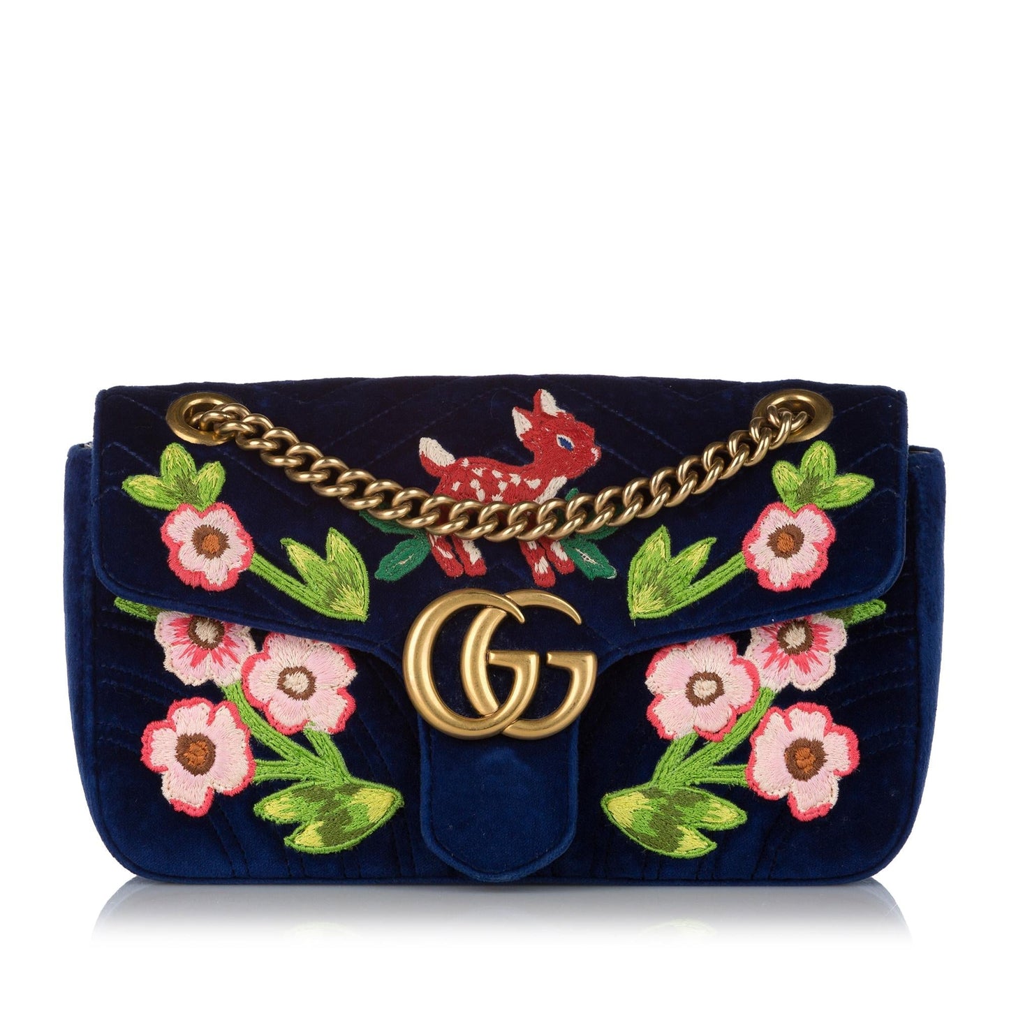 Gucci Embroidered GG Marmont SHG Matelasse Blue Crossbody Bag