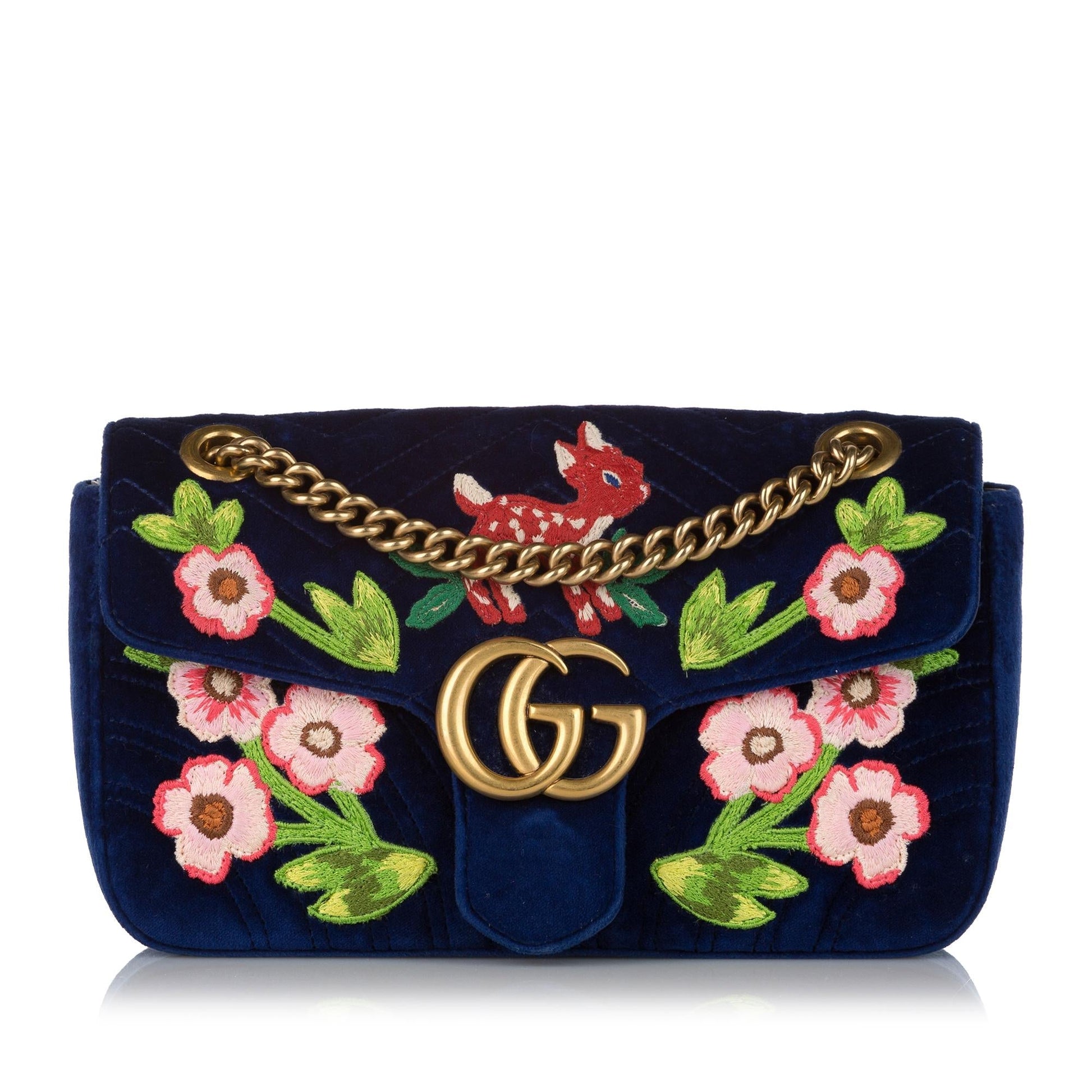 Gucci Embroidered GG Marmont SHG Matelasse Blue Crossbody Bag