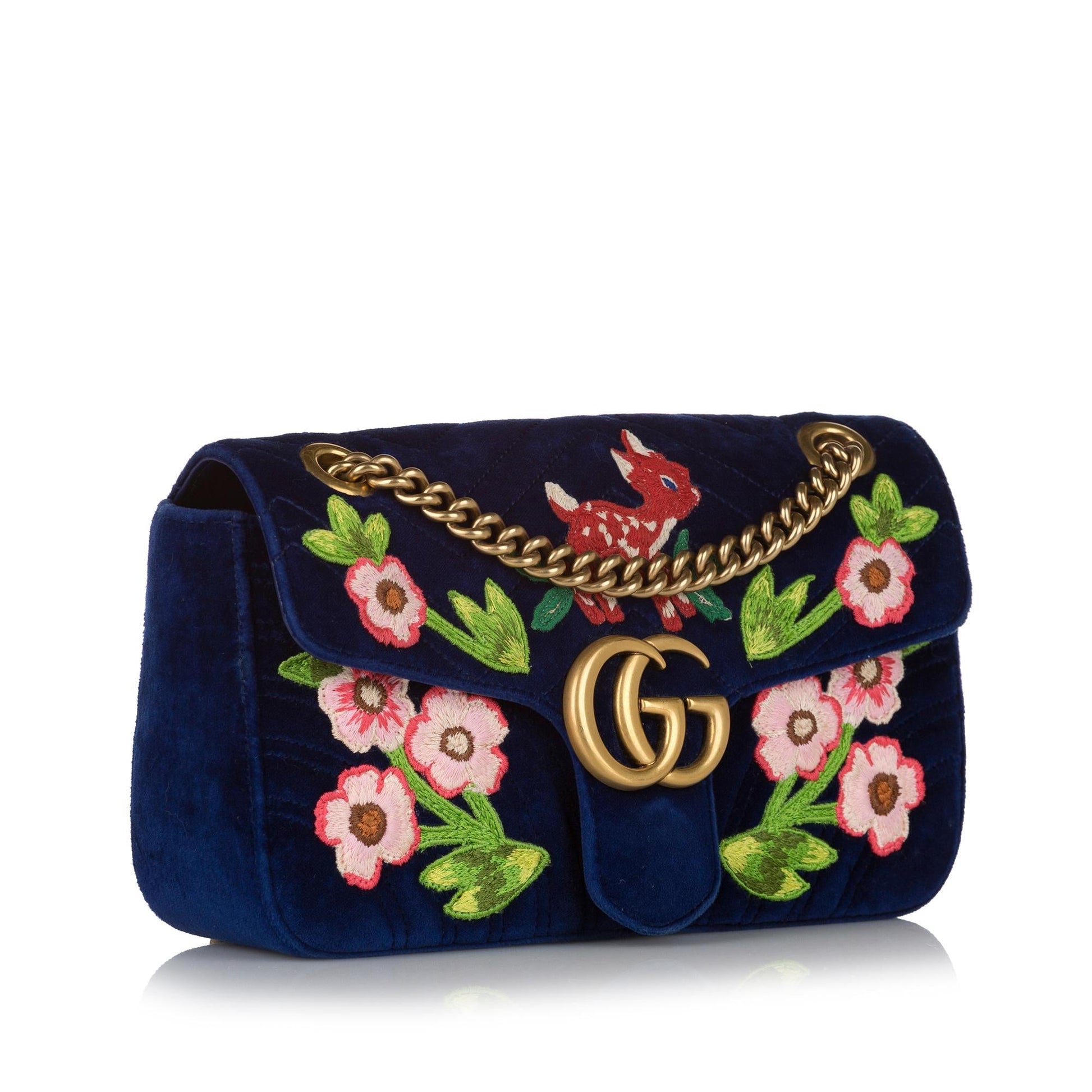 Gucci Embroidered GG Marmont SHG Matelasse Blue Crossbody Bag