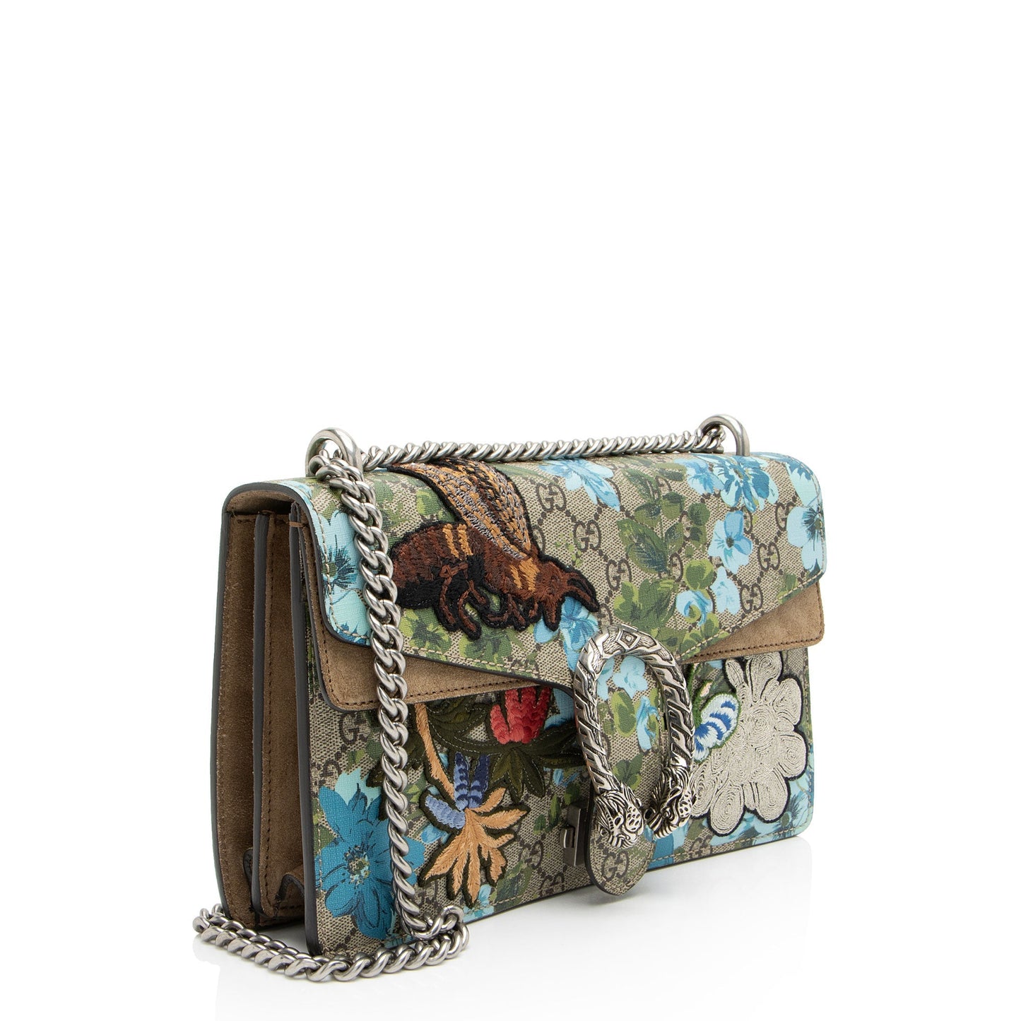 Gucci GG Supreme Blooms Embroidered Dionysus Canvas Suede Beige Small Shoulder Bag