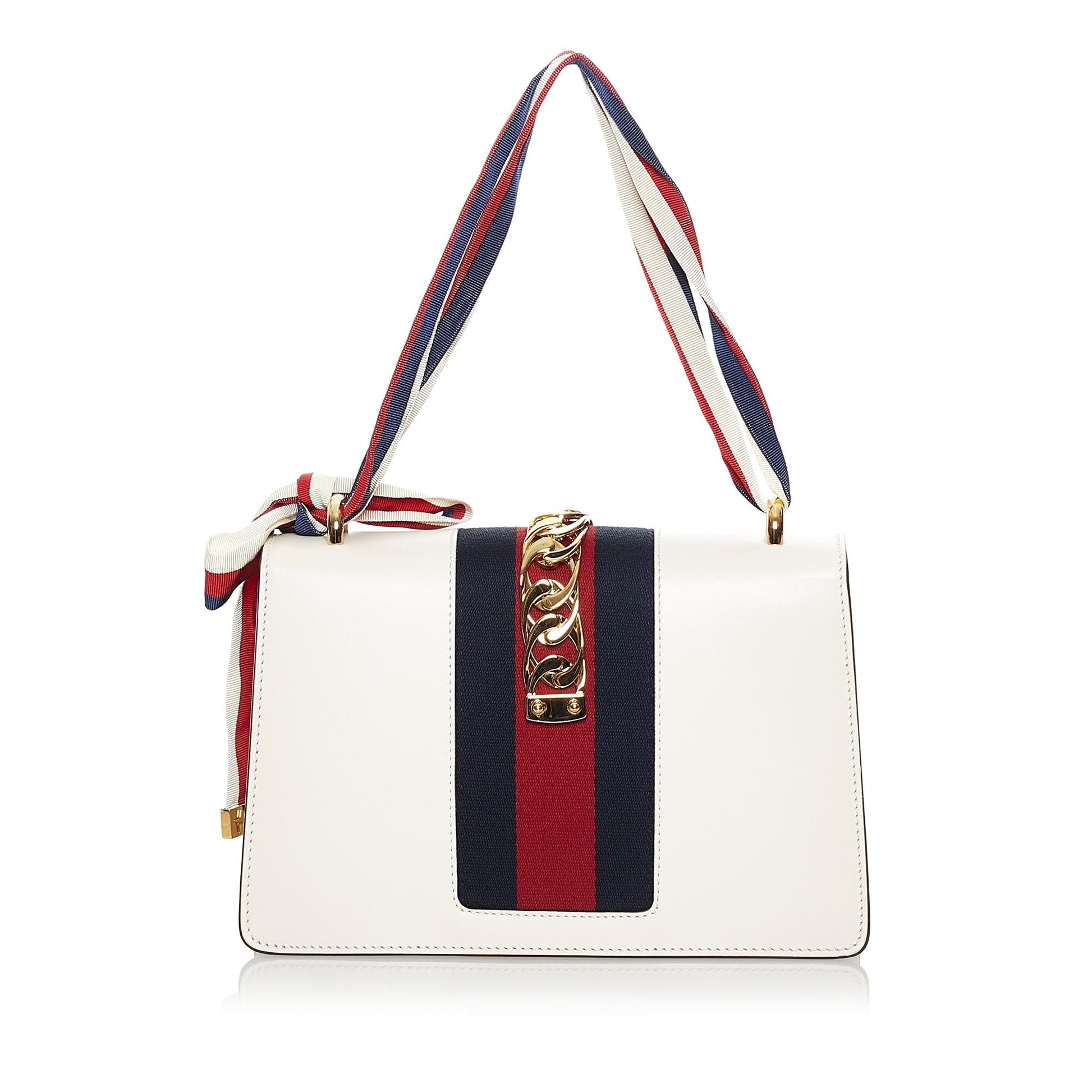 Gucci Embroidered Sylvie SHG Leather Calf White Shoulder Bag