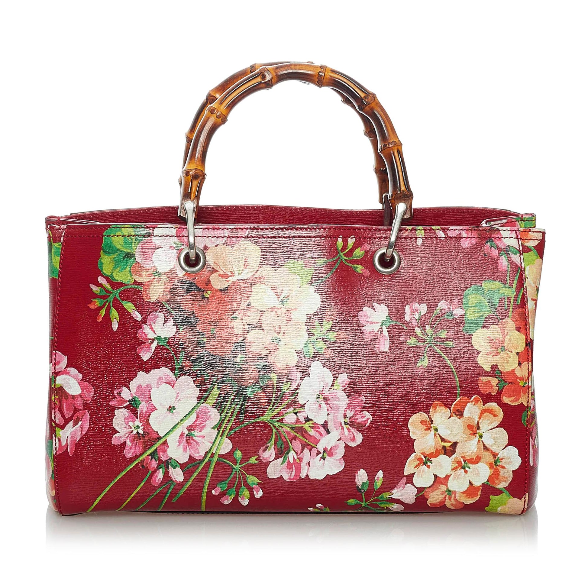 Gucci Flora Bamboo Shopper SHG Leather Calf Red Satchel Bag