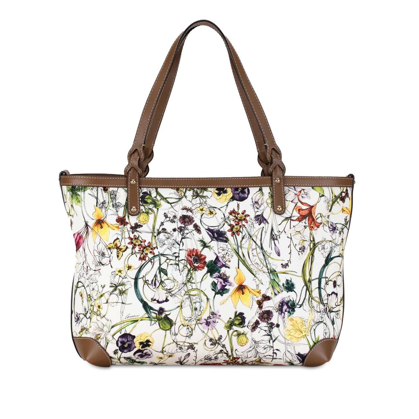 Gucci Flora Craft SHG-7nJYvD Canvas Calf White Tote Bag