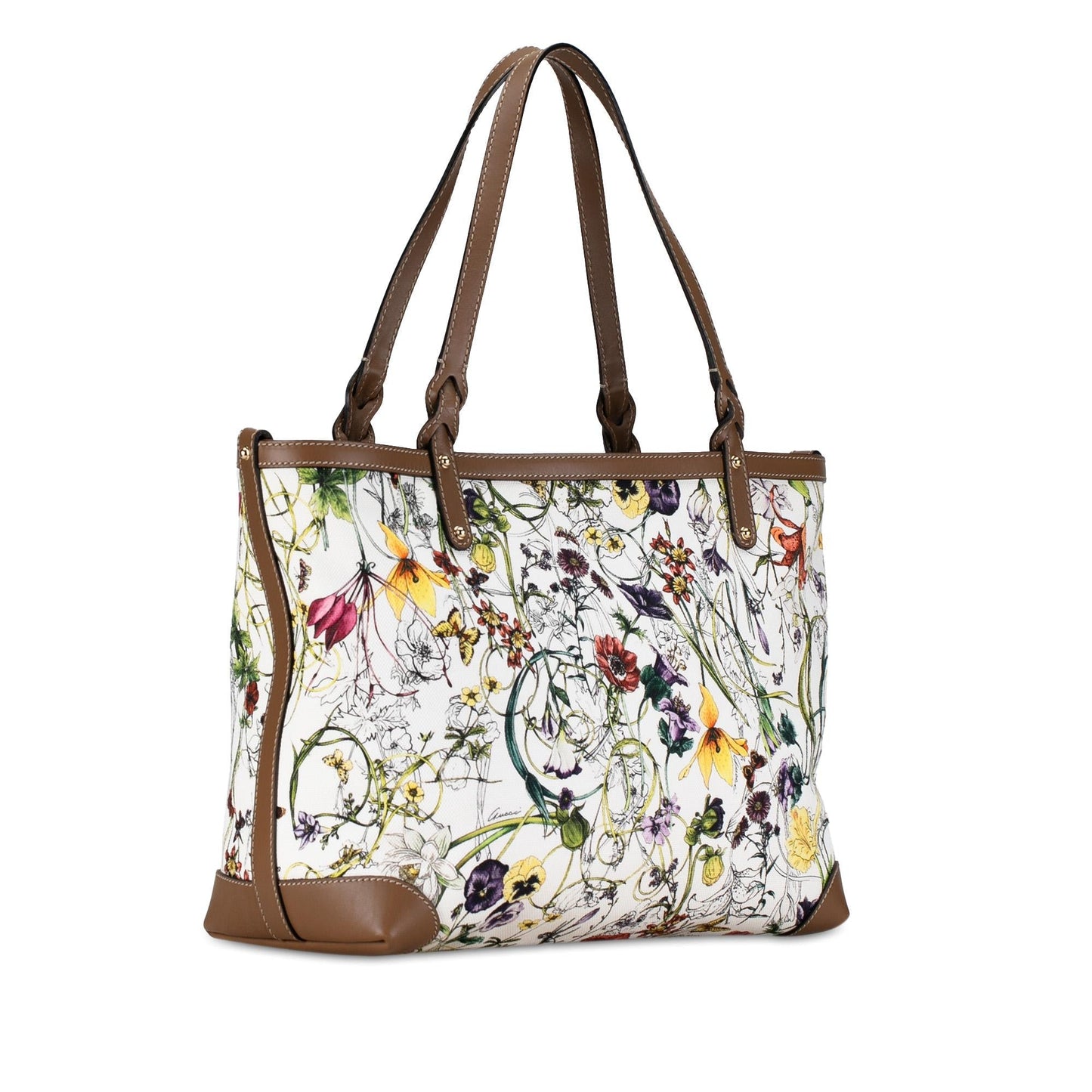 Gucci Flora Craft SHG-7nJYvD Canvas Calf White Tote Bag