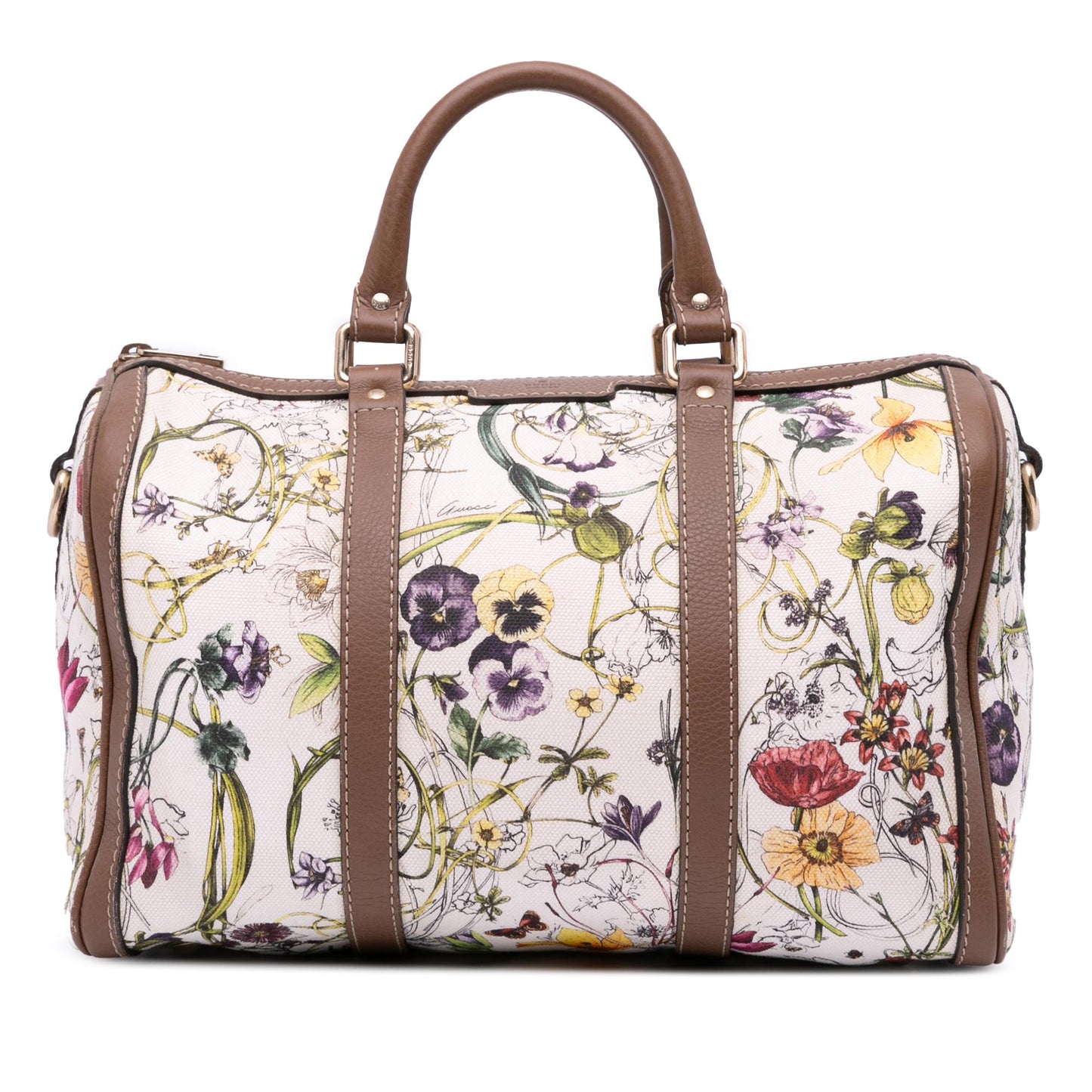 Gucci Flora Joy Boston Canvas Calf White Satchel Bag