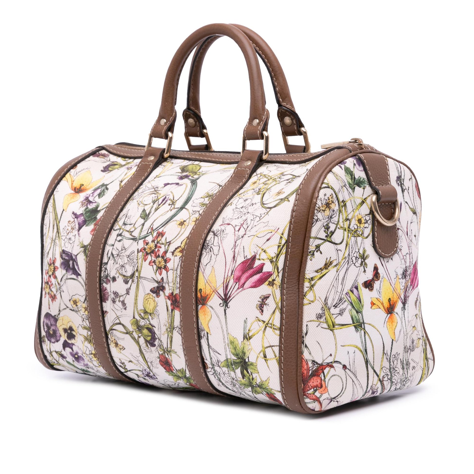 Gucci Flora Joy Boston Canvas Calf White Satchel Bag Bag 1